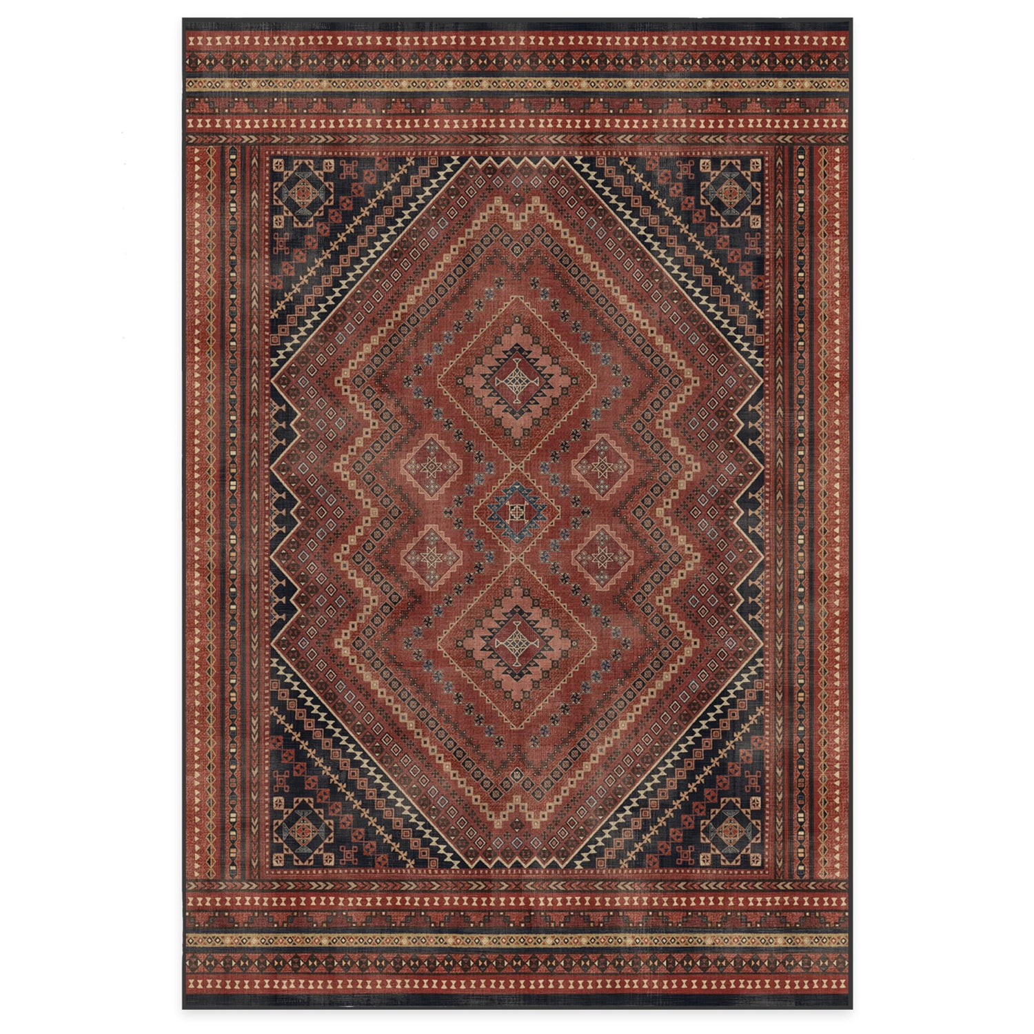 RUGGABLE Kaden Washable Rug - Perfect Vintage Area Rug for Living Room Bedroom Kitchen - Pet &amp; Child Friendly - Stain &amp; Water Resistant - Amber Red 3&