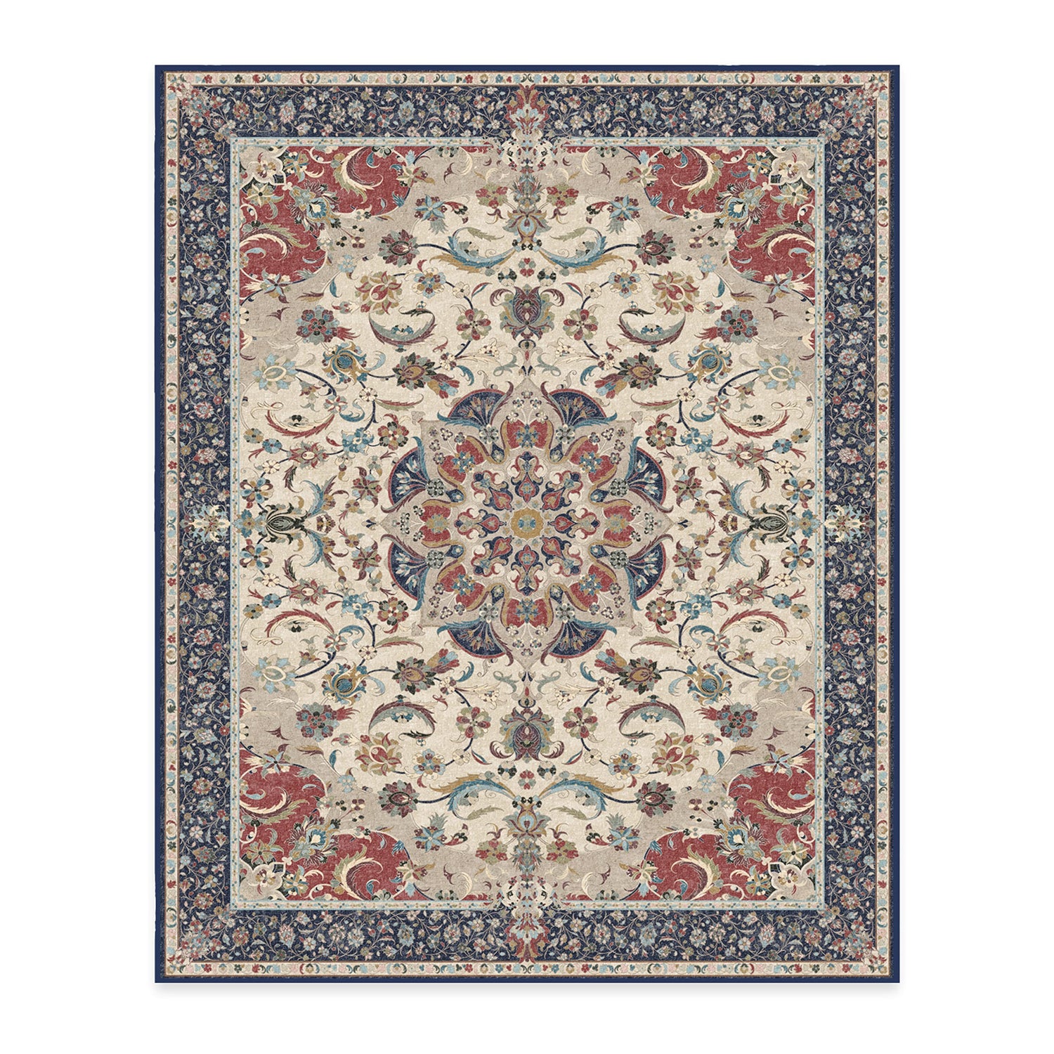 RUGGABLE Sima Washable Rug - Perfect Vintage Area Rug for Living Room Bedroom Kitchen - Pet &amp; Child Friendly - Stain &amp; Water Resistant - Royal Blue 2&