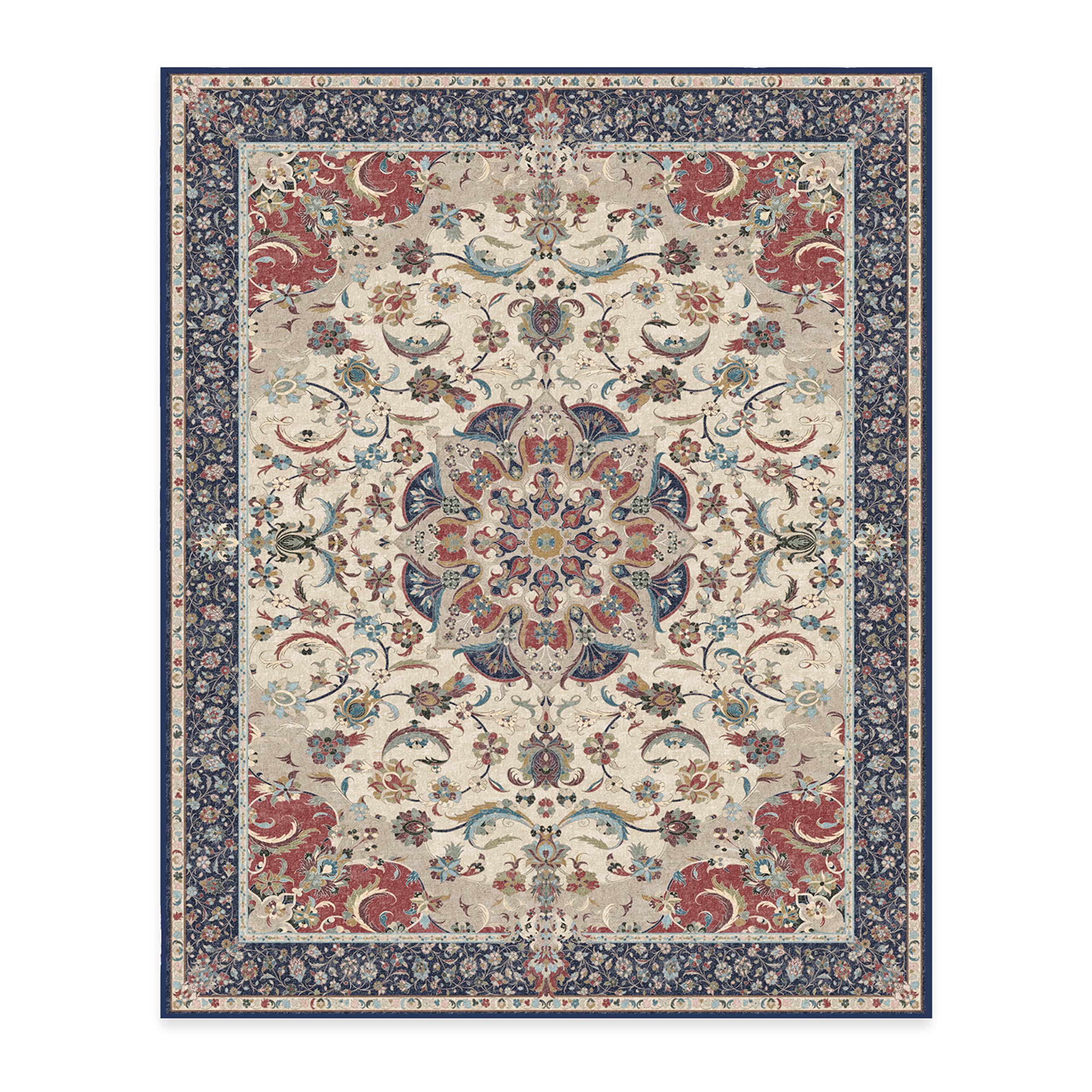 RUGGABLE Sima Washable Rug - Perfect Vintage Area Rug for Living Room Bedroom Kitchen - Pet &amp; Child Friendly - Stain &amp; Water Resistant - Royal Blue 2&