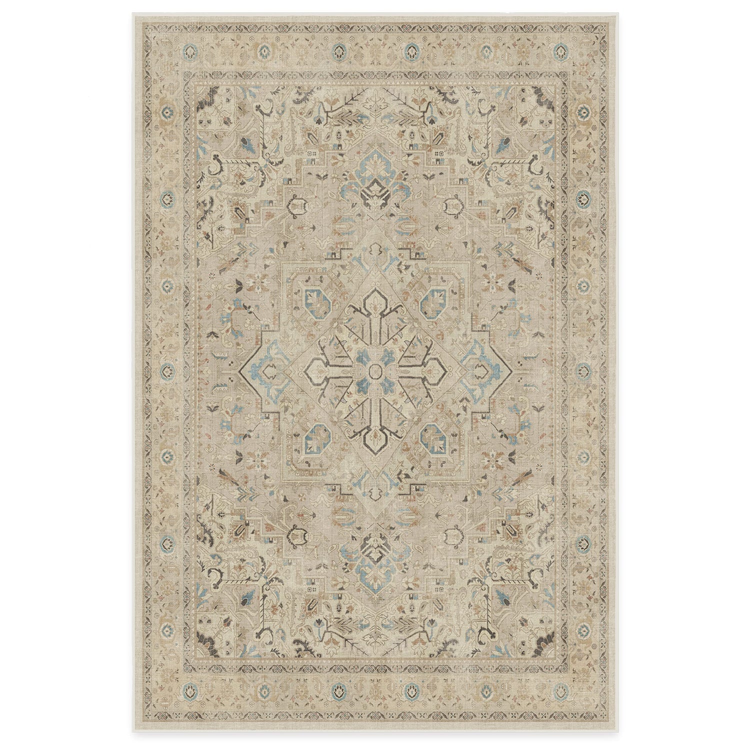 RUGGABLE Kamran Washable Rug - Perfect Vintage Area Rug for Living Room Bedroom Kitchen - Pet &amp; Child Friendly - Stain &amp; Water Resistant - Hazel 5&