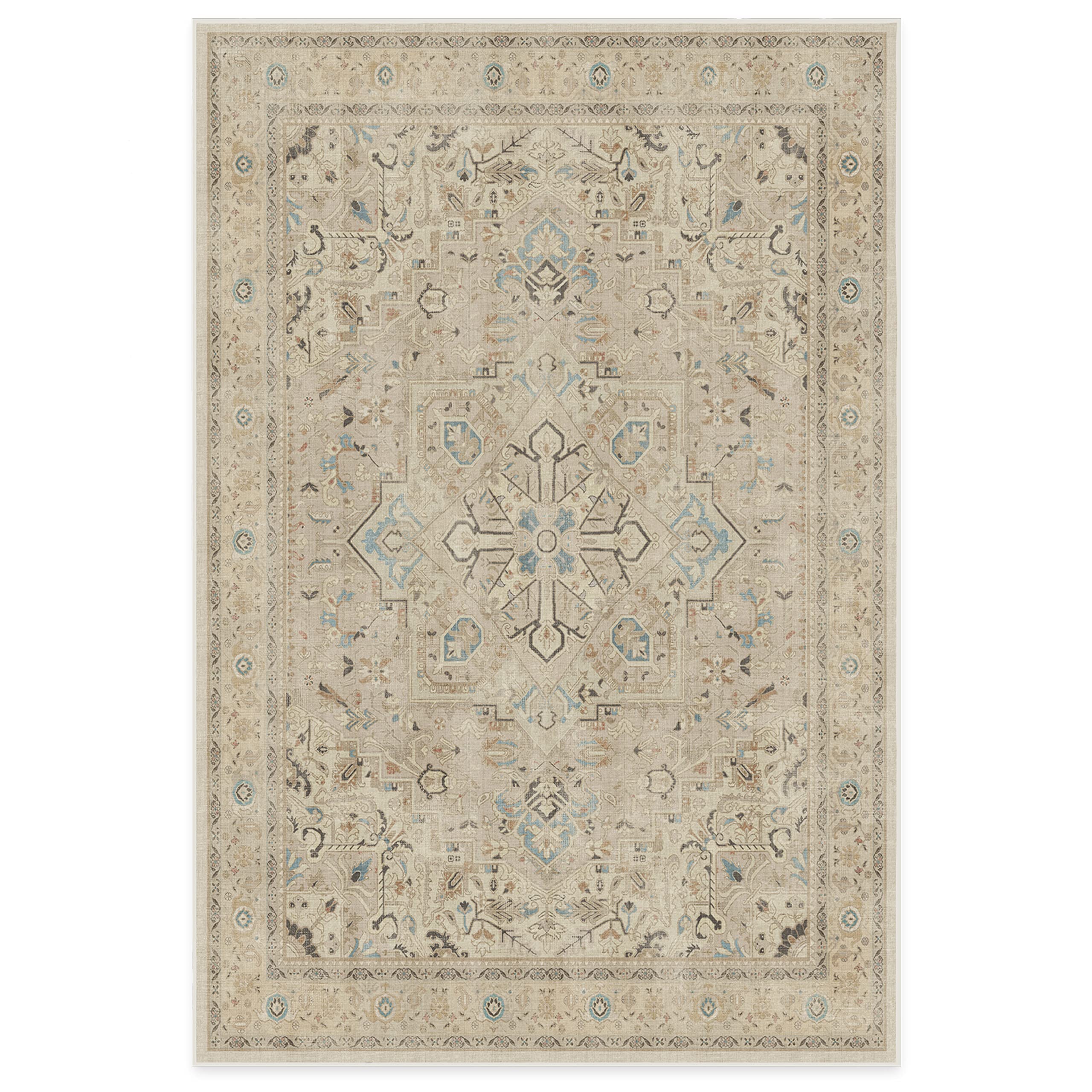 RUGGABLE Kamran Washable Rug - Perfect Vintage Area Rug for Living Room Bedroom Kitchen - Pet &amp; Child Friendly - Stain &amp; Water Resistant - Hazel 5&