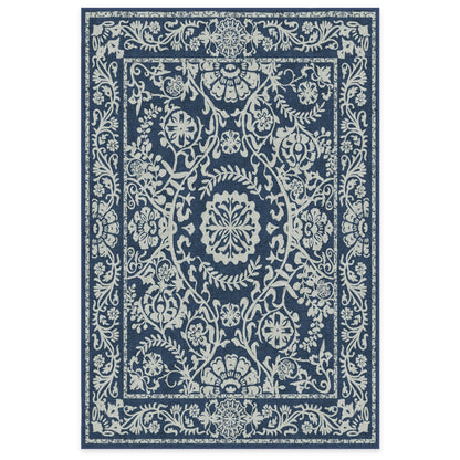 RUGGABLE Washable 2x3 Area Rug, Delphina Delft Blue, Premium Vintage Rugs for Living Room, Bedroom, Kitchen, Office, Classroom with Gripper Non Slip Pad