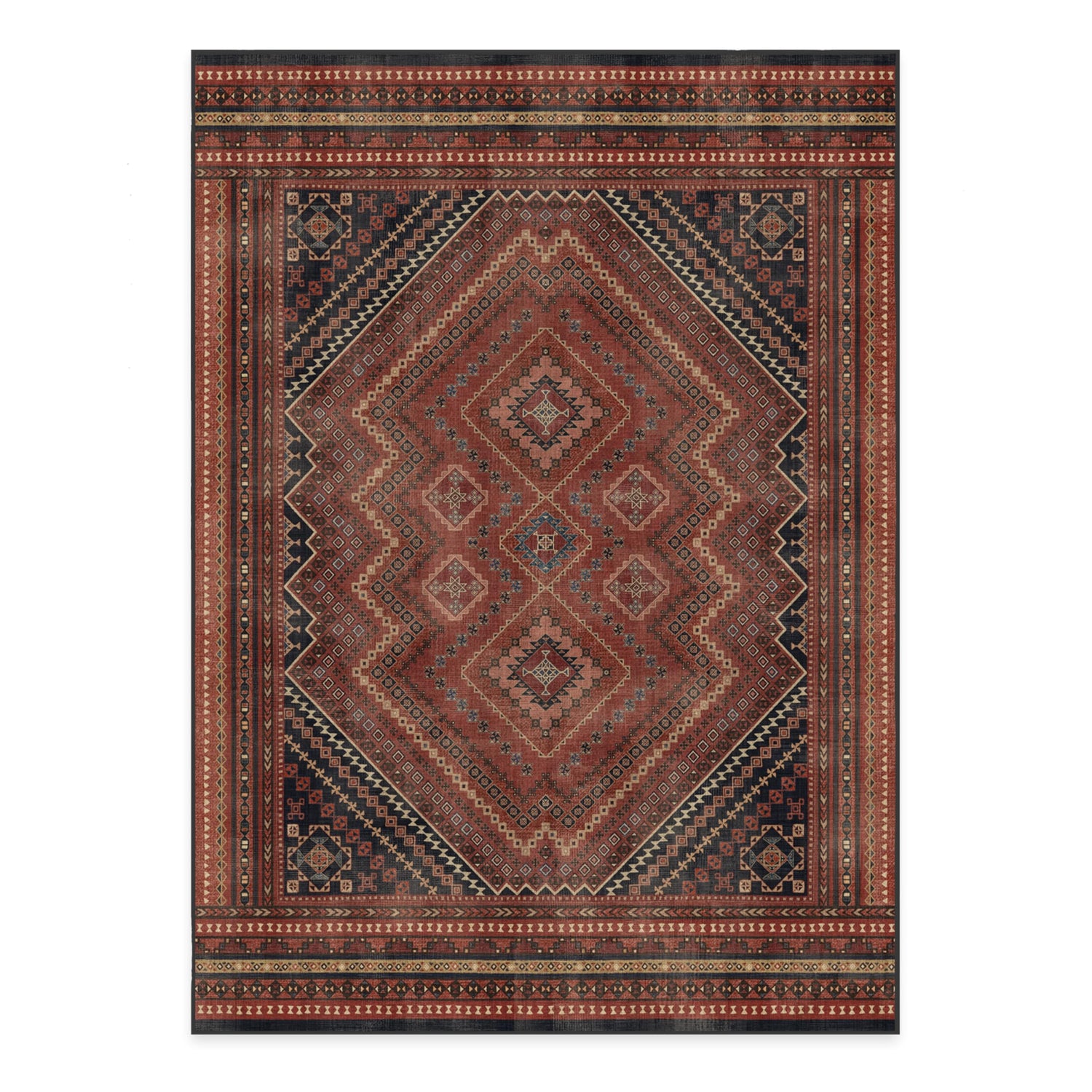 RUGGABLE Kaden Washable Rug - Perfect Vintage Area Rug for Living Room Bedroom Kitchen - Pet &amp; Child Friendly - Stain &amp; Water Resistant - Amber Red 3&