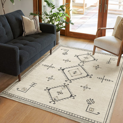 RUGGABLE Damali Runner Rug - Perfect Boho Washable Rug for Entryway Hallway Kitchen - Pet &amp; Child Friendly - Non-Toxic - Stain &amp; Water Resistant - Black &amp; White 2.5&