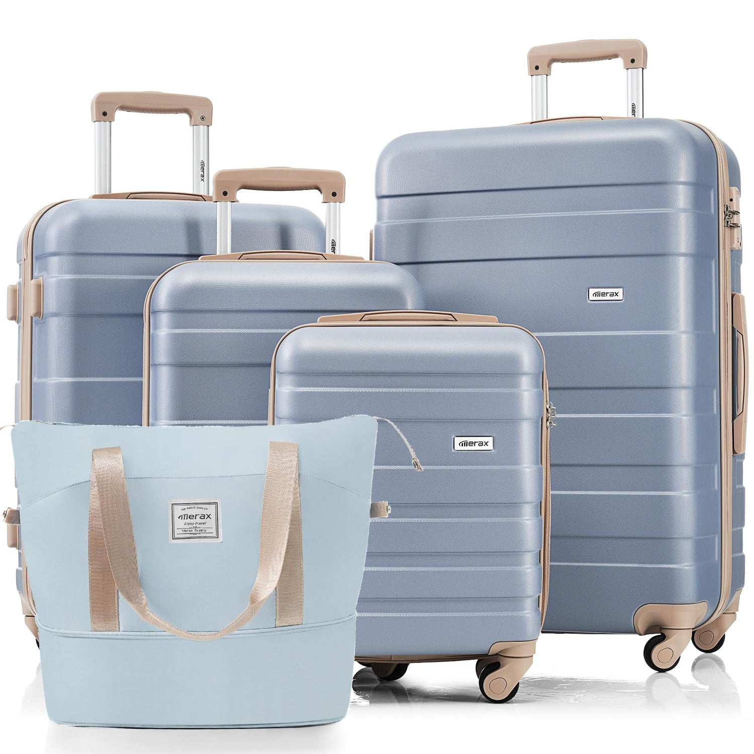 Merax 3 Pcs ABS Hardside Luggage Sets TSA Lock Spinner Wheel Suitcases, Pearly White, 20/24/28 Inch