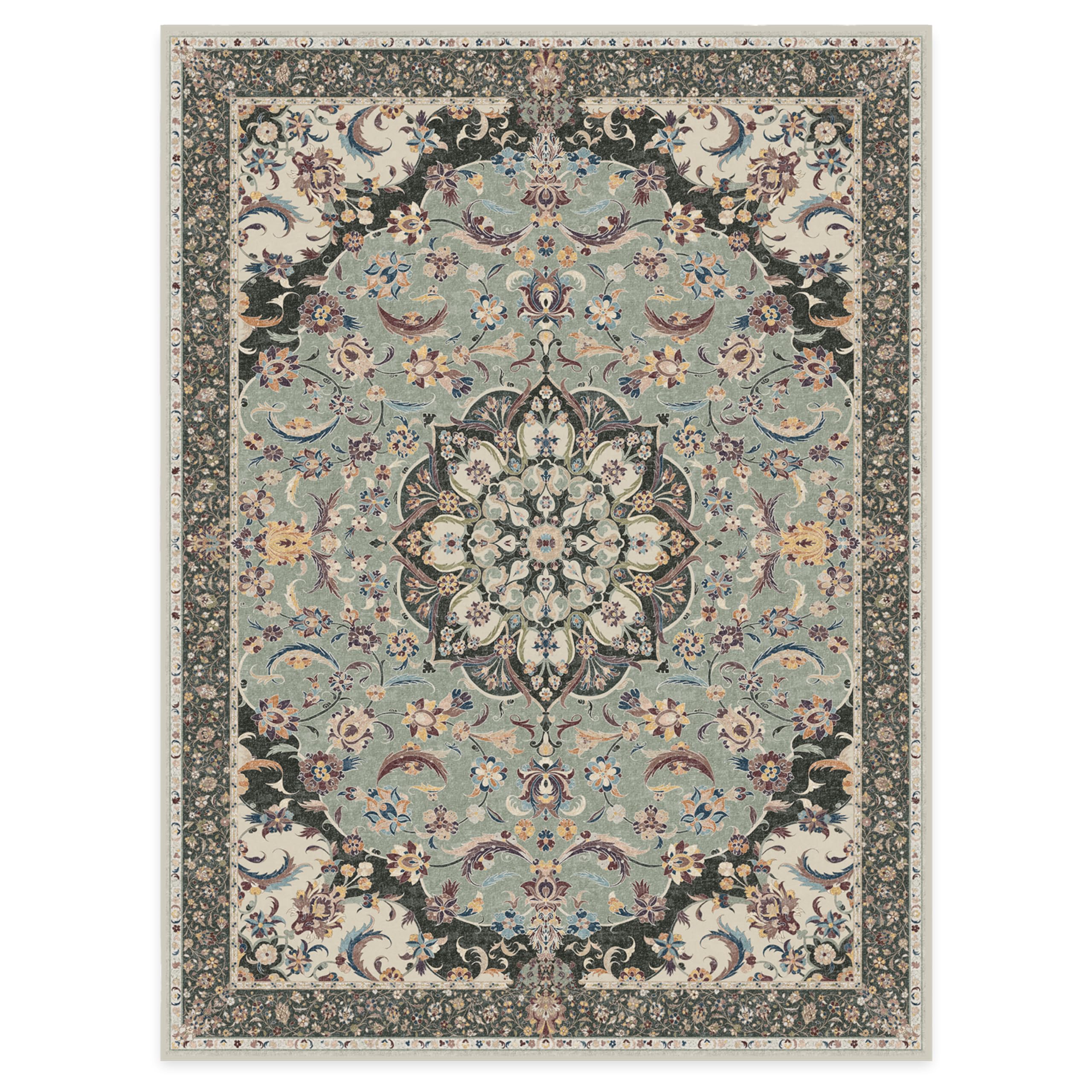 RUGGABLE Sima Washable Rug - Perfect Vintage Area Rug for Living Room Bedroom Kitchen - Pet &amp; Child Friendly - Stain &amp; Water Resistant - Royal Blue 2&