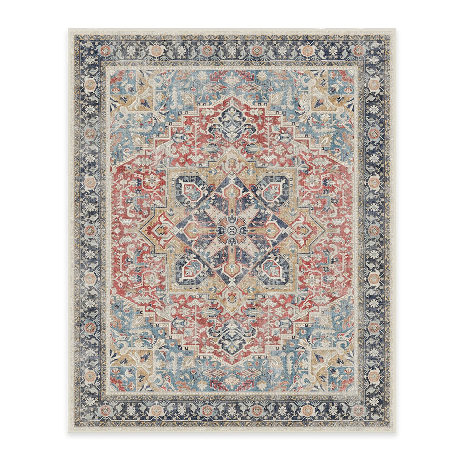 RUGGABLE Kamran Washable Rug - Perfect Vintage Area Rug for Living Room Bedroom Kitchen - Pet &amp; Child Friendly - Stain &amp; Water Resistant - Hazel 5&