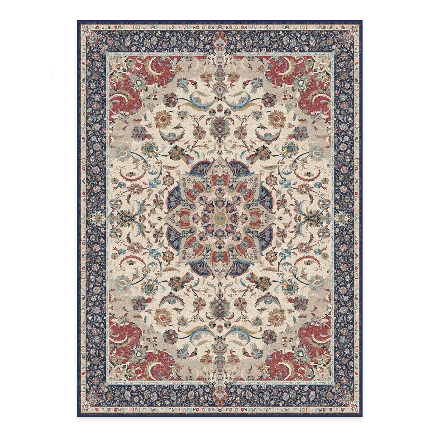 RUGGABLE Sima Washable Rug - Perfect Vintage Area Rug for Living Room Bedroom Kitchen - Pet &amp; Child Friendly - Stain &amp; Water Resistant - Royal Blue 2&