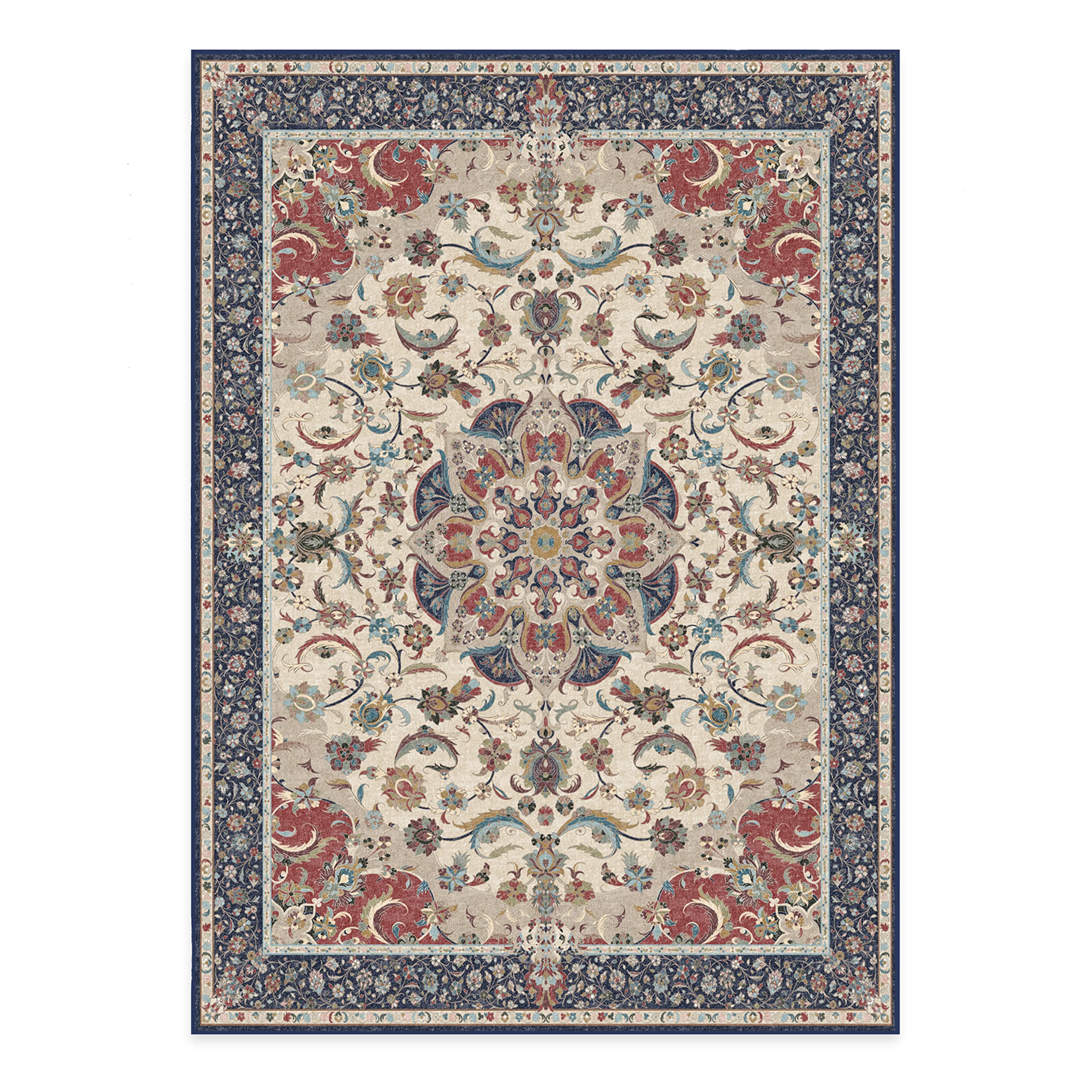 RUGGABLE Sima Washable Rug - Perfect Vintage Area Rug for Living Room Bedroom Kitchen - Pet &amp; Child Friendly - Stain &amp; Water Resistant - Royal Blue 2&