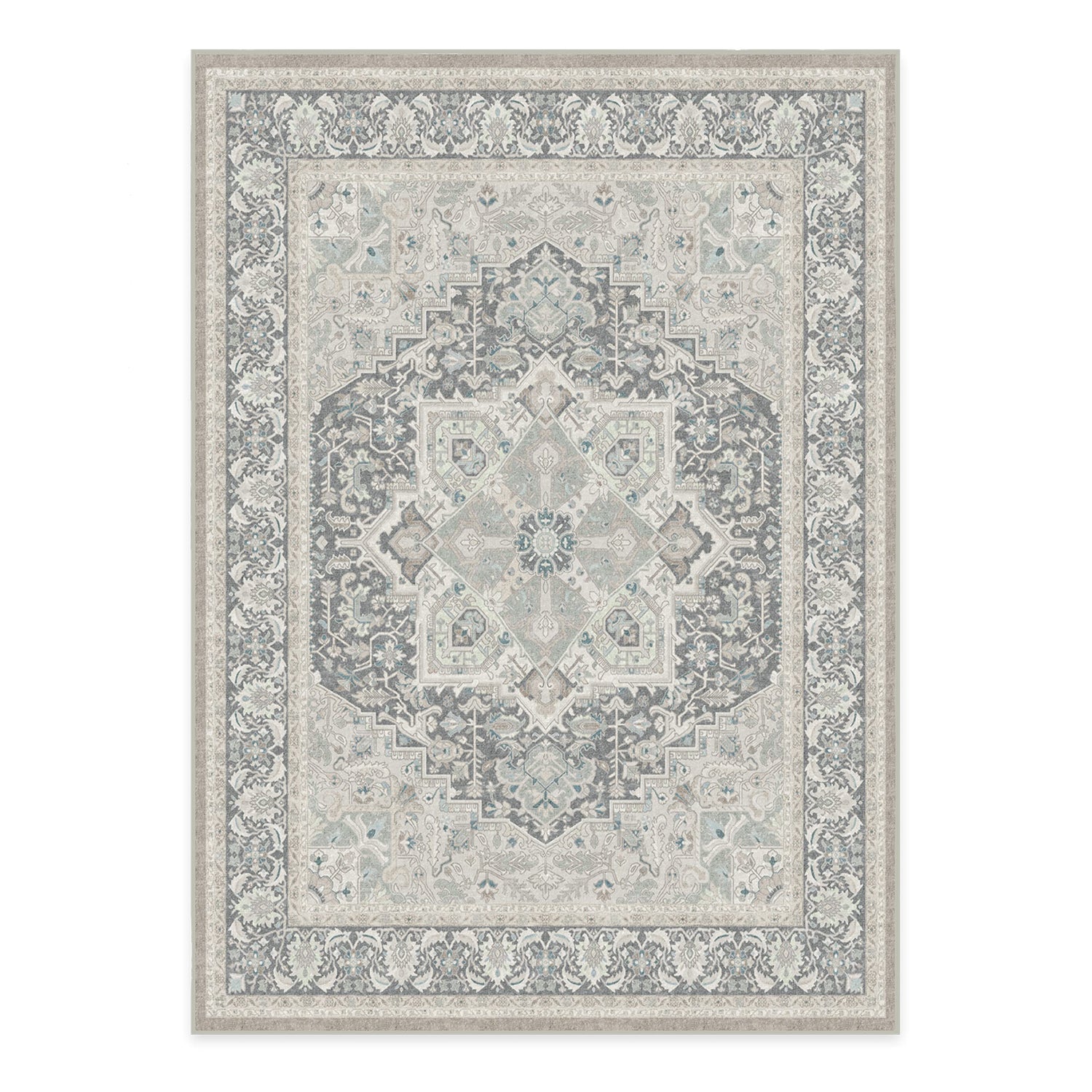 RUGGABLE Hendesi Heriz Washable Rug - Perfect Antique Vintage Area Rug for Living Room Bedroom Kitchen - Pet &amp; Child Friendly - Stain &amp; Water Resistant, Non-Slip - Abalone 2&