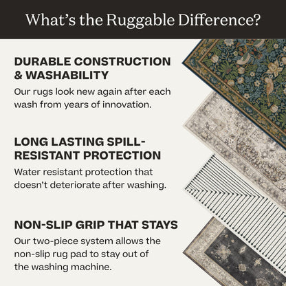 RUGGABLE – Verena Dark Wood – Machine Washable Runner Rug – Pet &amp; Child Friendly – Stain &amp; Water Resistant – Non-Slip – 2.5&
