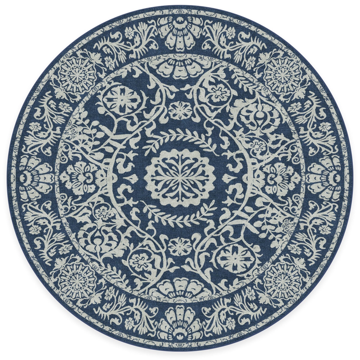RUGGABLE Washable 2x3 Area Rug, Delphina Delft Blue, Premium Vintage Rugs for Living Room, Bedroom, Kitchen, Office, Classroom with Gripper Non Slip Pad