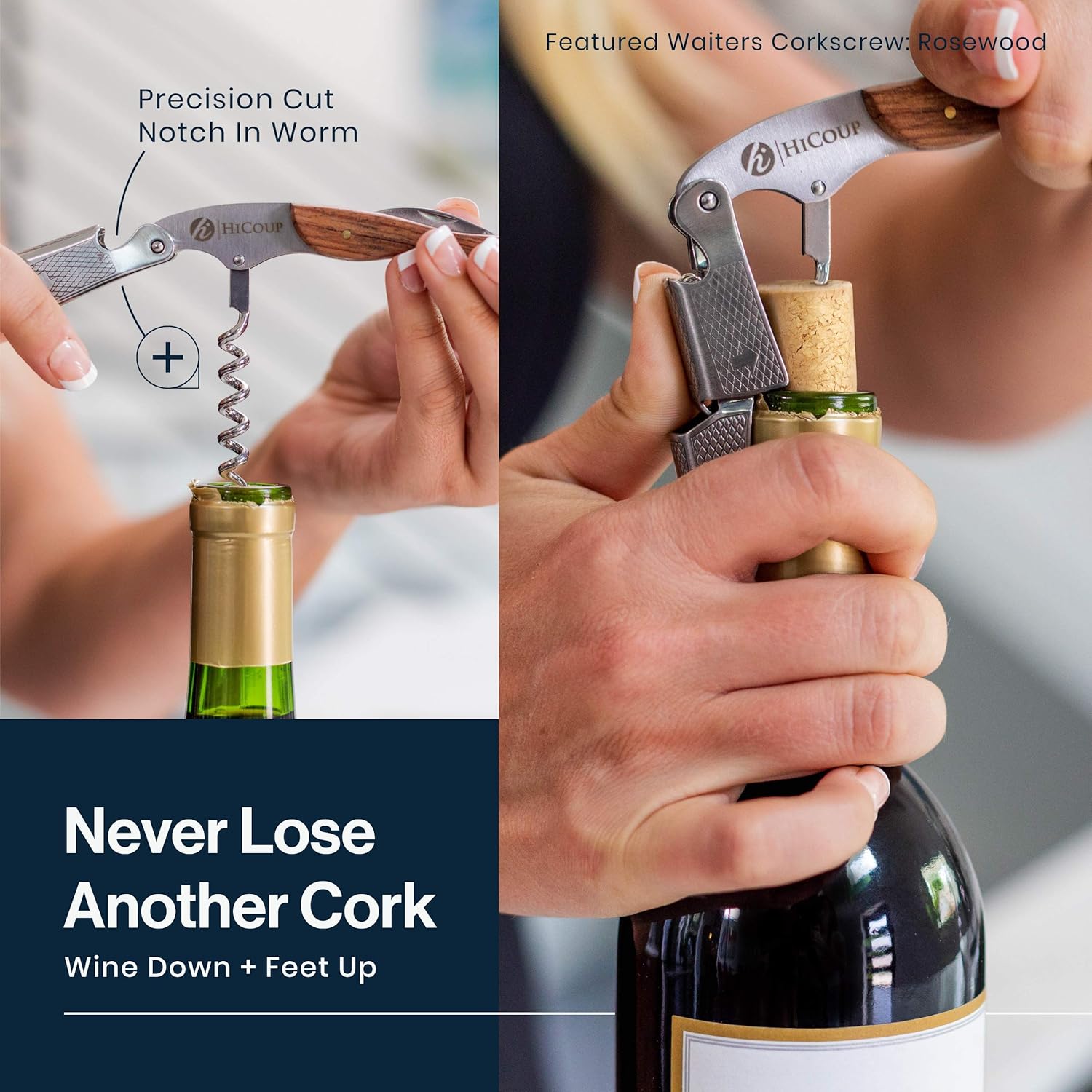HiCoup Kitchenware Wine Openers - Corkscrew Bottle Openers, Foil Cutter Key for Waiters, Bartenders and Wine Corkscrew &amp; Bottle Opener - Easy To Use, All-In-One Beer And Wine Bottle Openers w/Stopper
