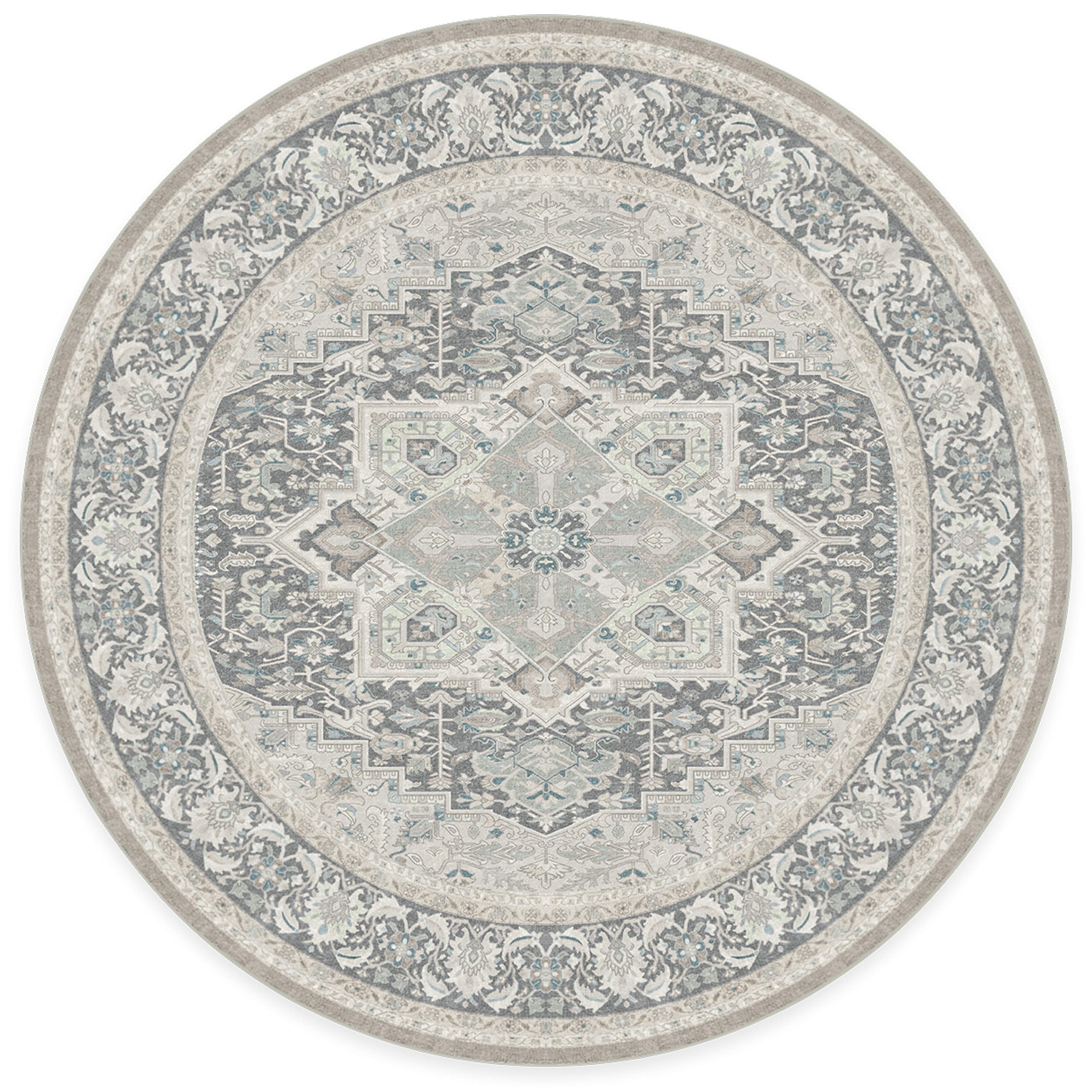 RUGGABLE Hendesi Heriz Washable Rug - Perfect Antique Vintage Area Rug for Living Room Bedroom Kitchen - Pet &amp; Child Friendly - Stain &amp; Water Resistant, Non-Slip - Abalone 2&