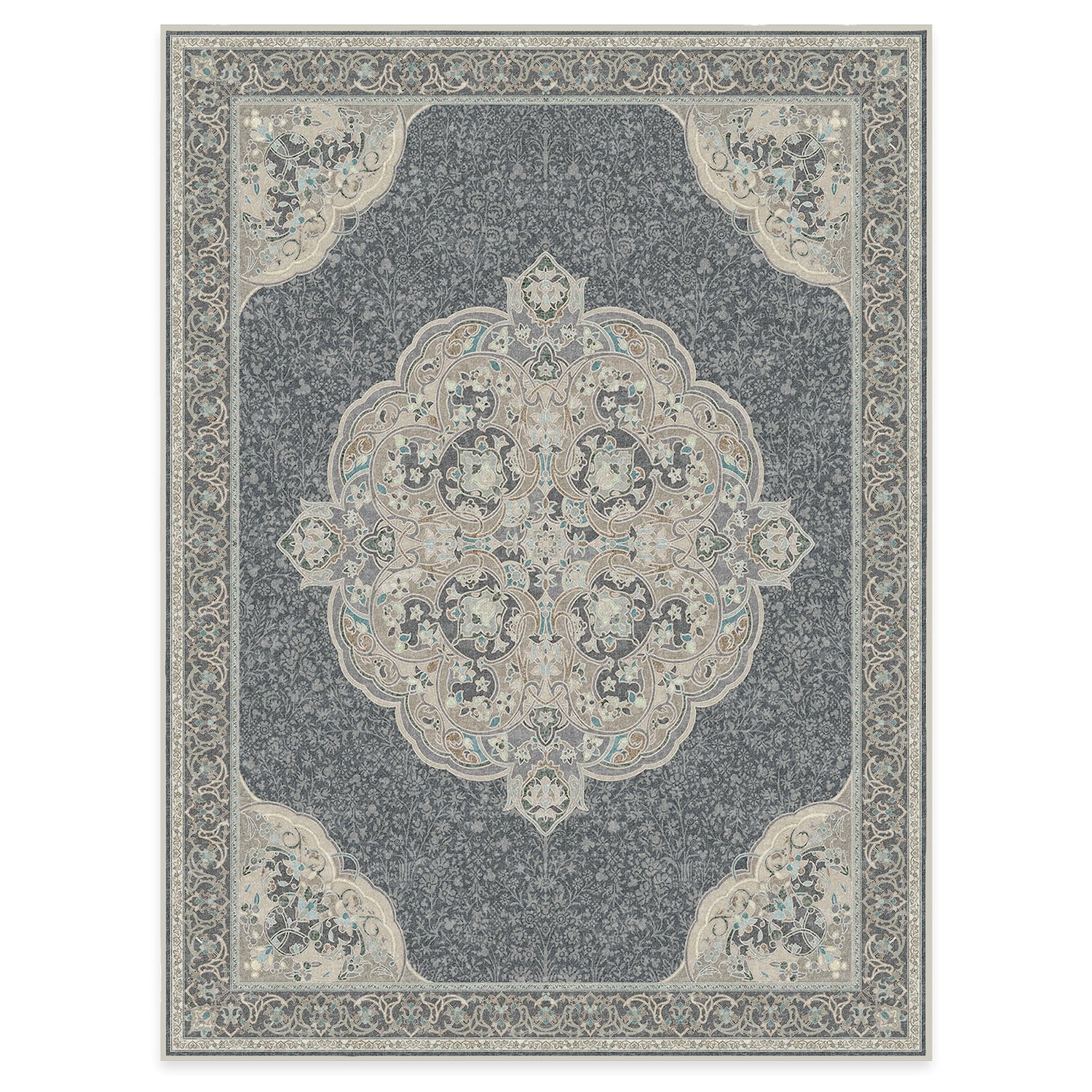 RUGGABLE Disney Traditional Mickey Mouse Washable Rug - Perfect Area Rug for Nursery Playroom Kids Room - Pet &amp; Child Friendly - Stain &amp; Water Resistant - Damask Grey 3&
