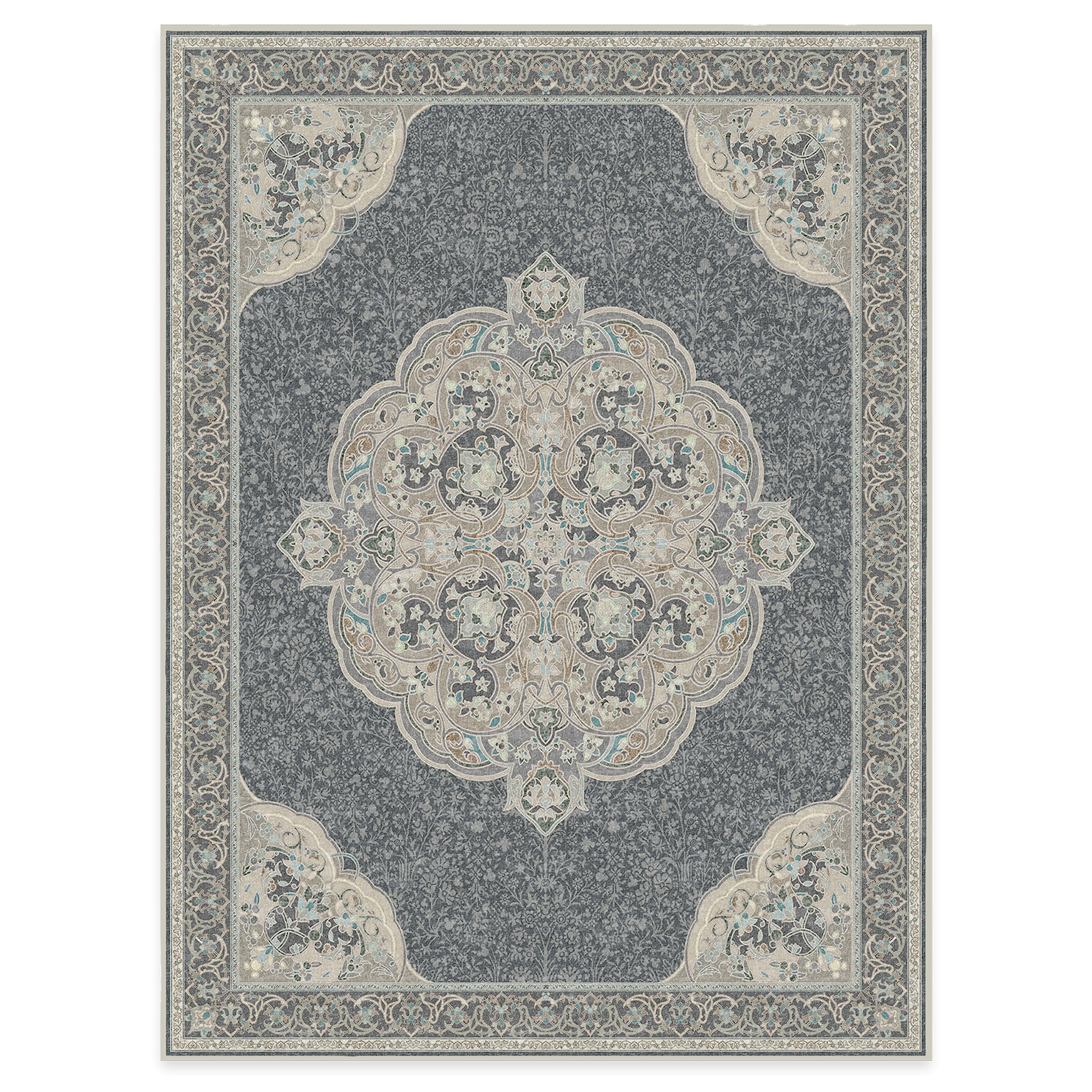 RUGGABLE Disney Traditional Mickey Mouse Washable Rug - Perfect Area Rug for Nursery Playroom Kids Room - Pet &amp; Child Friendly - Stain &amp; Water Resistant - Damask Grey 3&