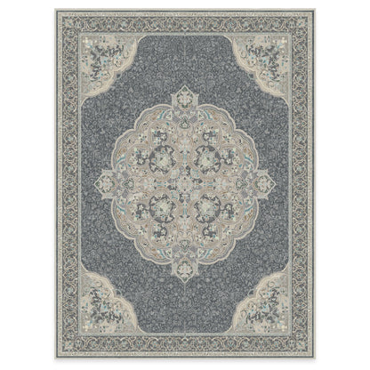RUGGABLE Disney Traditional Mickey Mouse Washable Rug - Perfect Area Rug for Nursery Playroom Kids Room - Pet &amp; Child Friendly - Stain &amp; Water Resistant - Damask Grey 3&