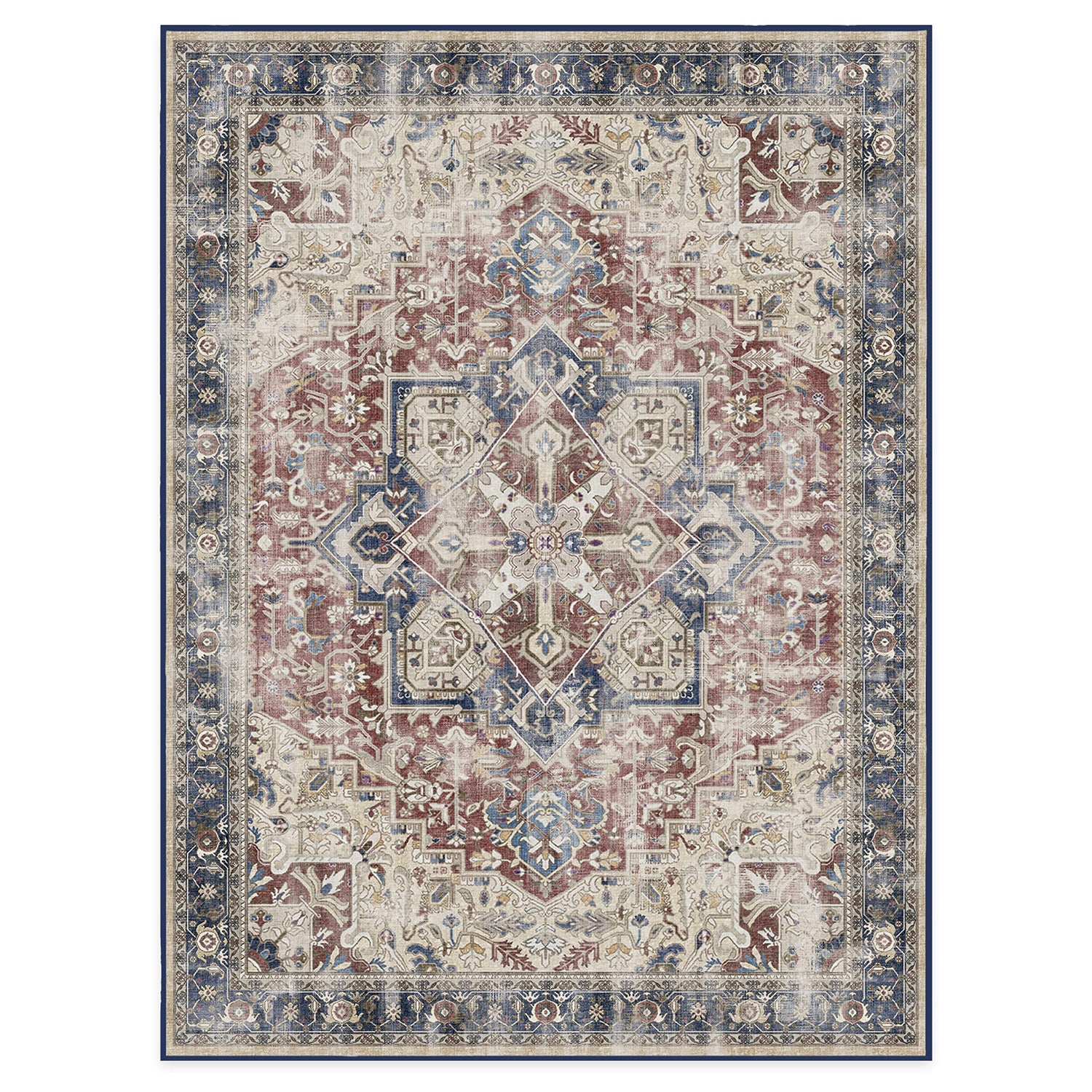 RUGGABLE Kamran Washable Rug - Perfect Vintage Area Rug for Living Room Bedroom Kitchen - Pet &amp; Child Friendly - Stain &amp; Water Resistant - Hazel 5&