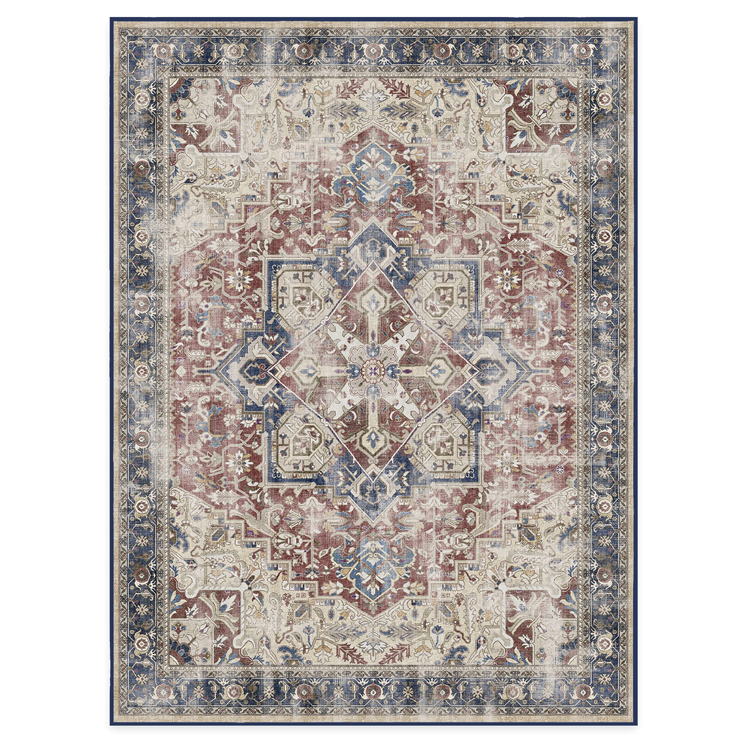 RUGGABLE Kamran Washable Rug - Perfect Vintage Area Rug for Living Room Bedroom Kitchen - Pet &amp; Child Friendly - Stain &amp; Water Resistant - Hazel 5&