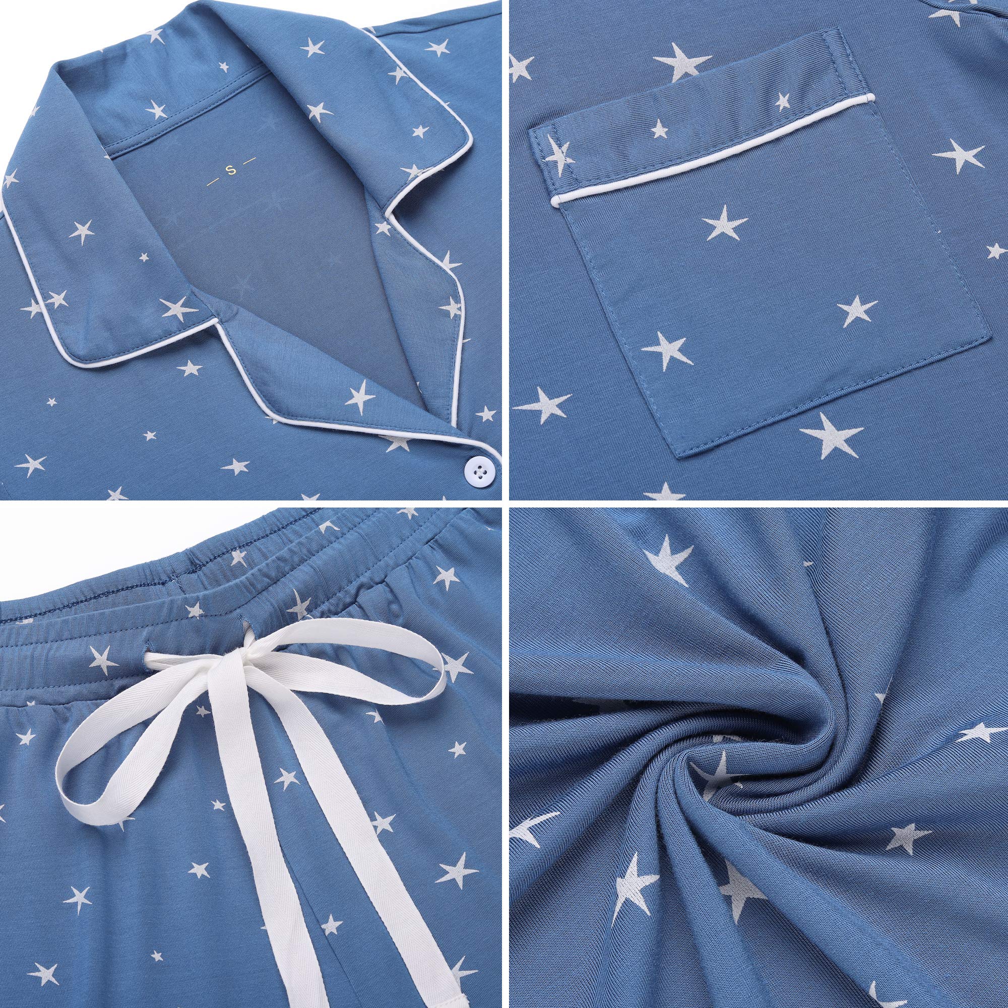Senert Pajamas Set For Women Short Sleeve Sleepwear Soft Button Down Pjs Set Nightwear Lounge Sets S-XXL