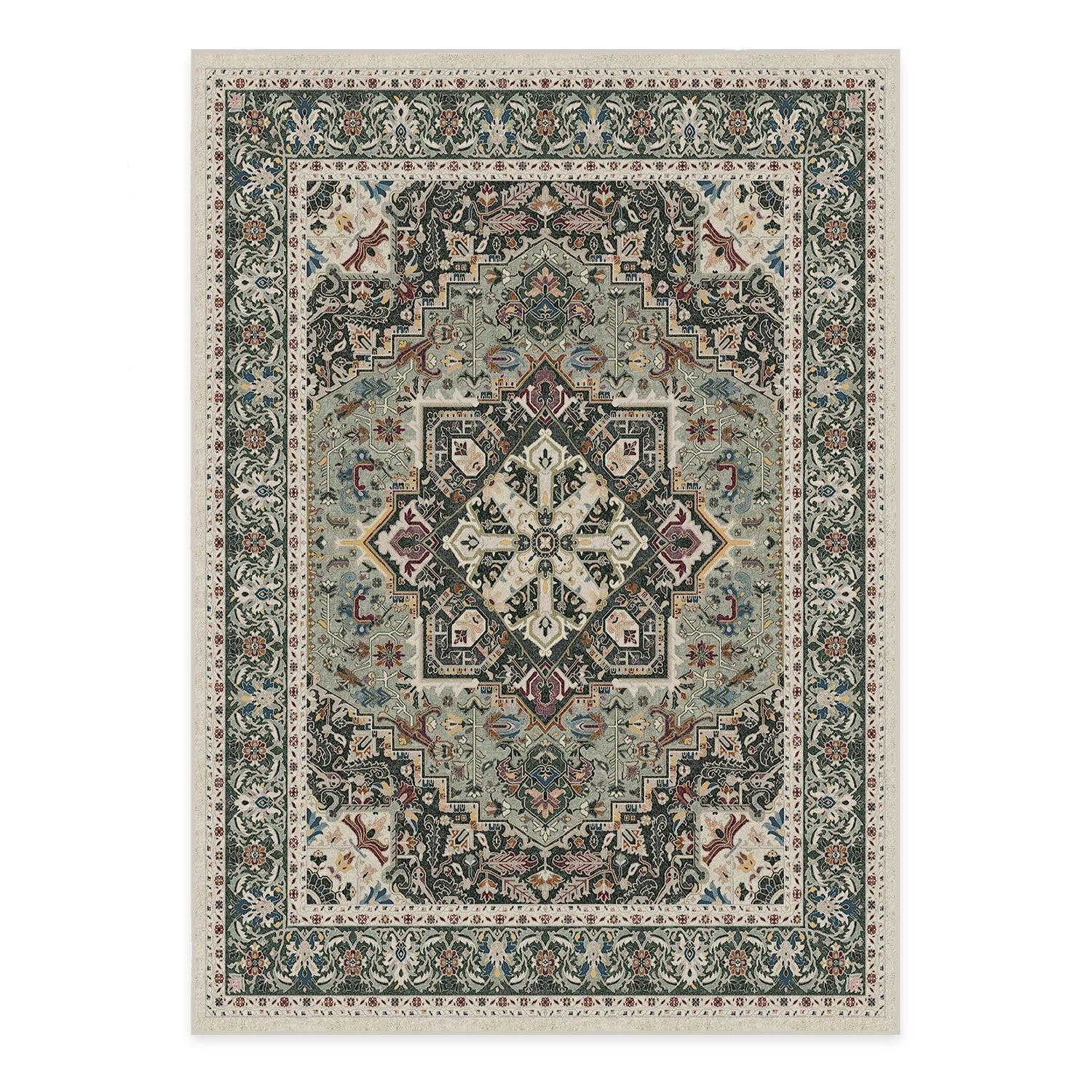 RUGGABLE Hendesi Heriz Washable Rug - Perfect Antique Vintage Area Rug for Living Room Bedroom Kitchen - Pet &amp; Child Friendly - Stain &amp; Water Resistant, Non-Slip - Abalone 2&
