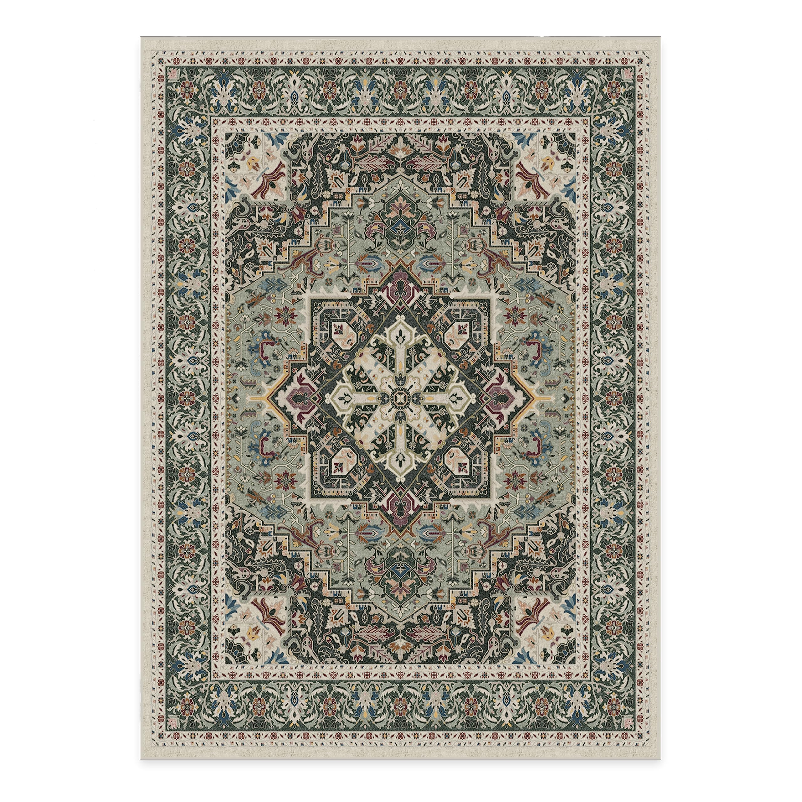 RUGGABLE Hendesi Heriz Washable Rug - Perfect Antique Vintage Area Rug for Living Room Bedroom Kitchen - Pet &amp; Child Friendly - Stain &amp; Water Resistant, Non-Slip - Abalone 2&