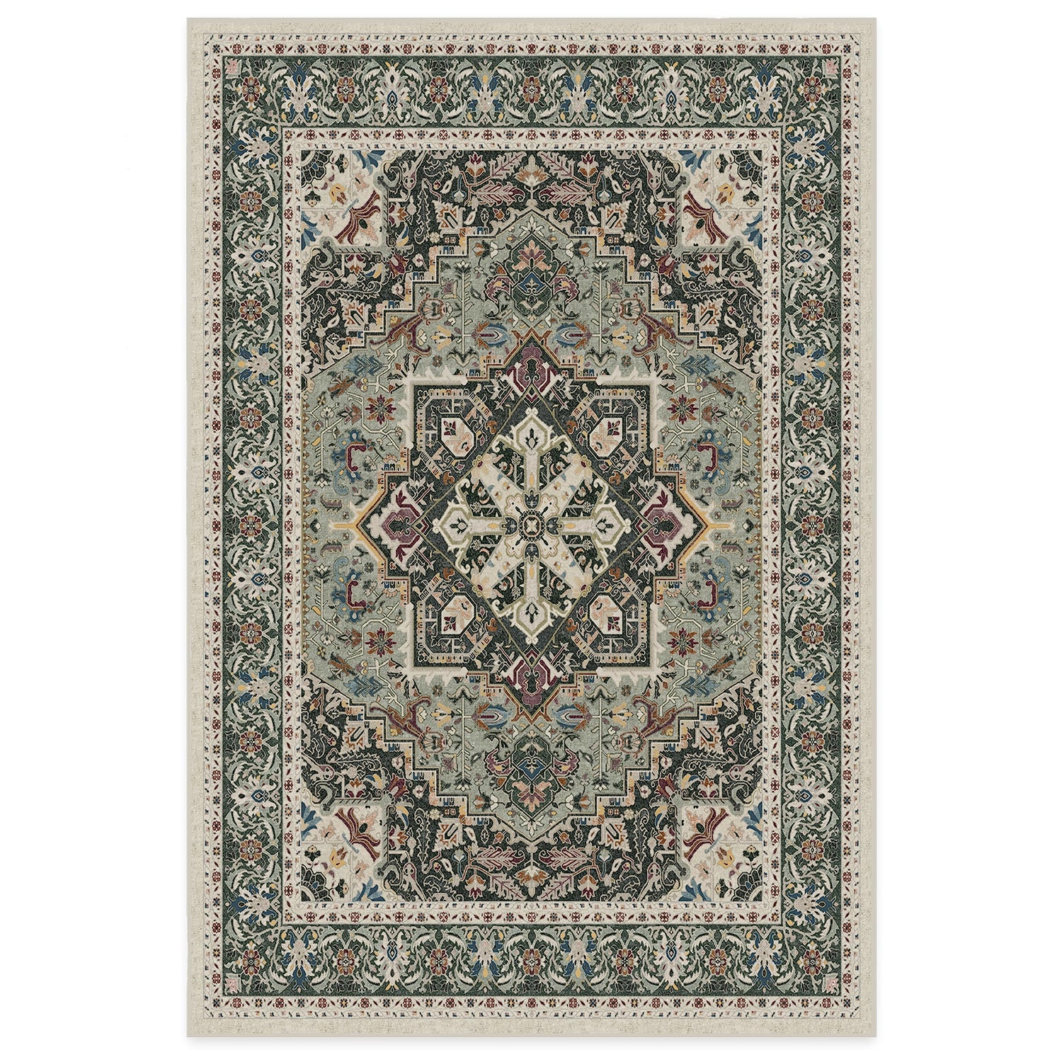 RUGGABLE Hendesi Heriz Washable Rug - Perfect Antique Vintage Area Rug for Living Room Bedroom Kitchen - Pet &amp; Child Friendly - Stain &amp; Water Resistant, Non-Slip - Abalone 2&