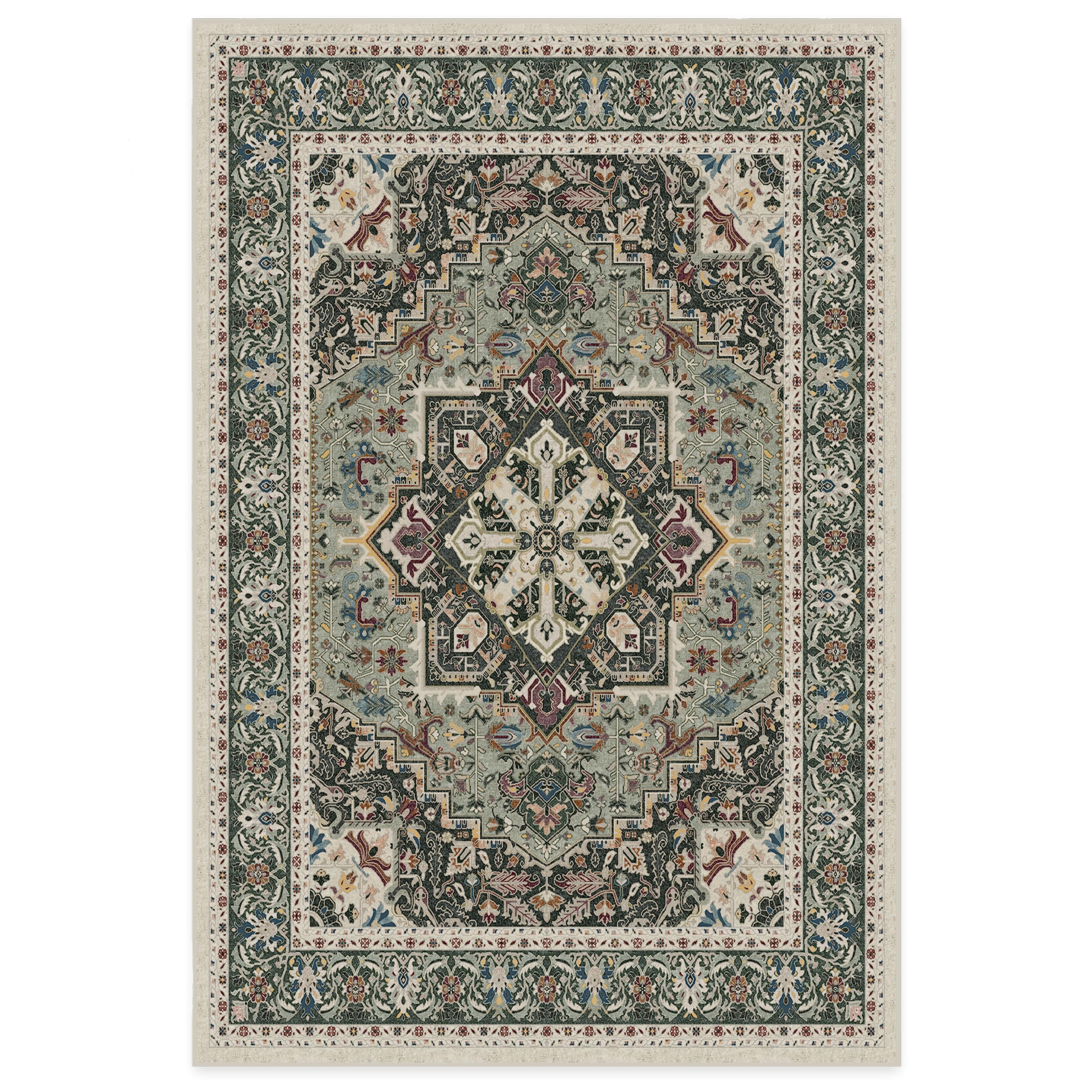 RUGGABLE Hendesi Heriz Washable Rug - Perfect Antique Vintage Area Rug for Living Room Bedroom Kitchen - Pet &amp; Child Friendly - Stain &amp; Water Resistant, Non-Slip - Abalone 2&