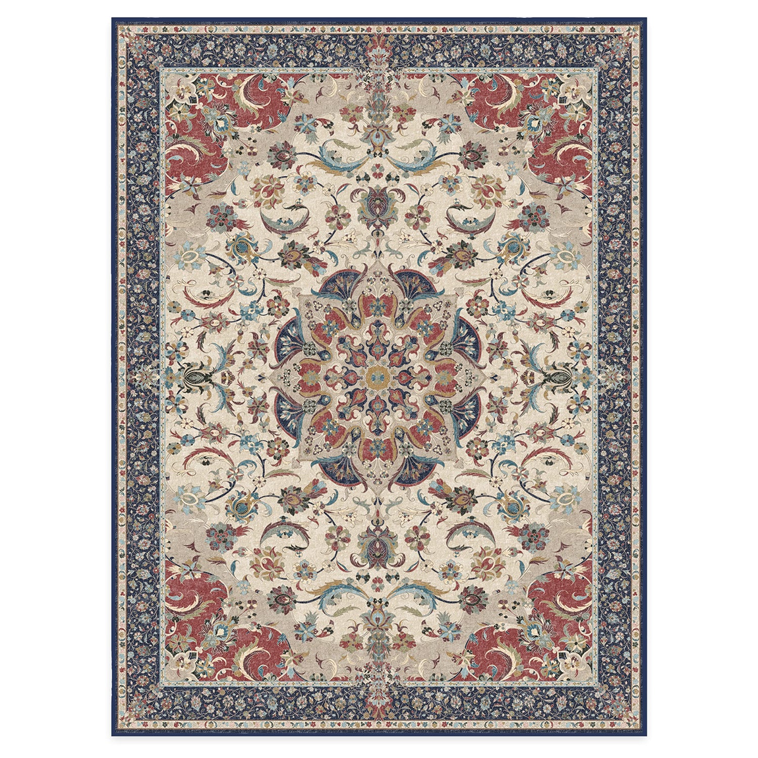 RUGGABLE Sima Washable Rug - Perfect Vintage Area Rug for Living Room Bedroom Kitchen - Pet &amp; Child Friendly - Stain &amp; Water Resistant - Royal Blue 2&