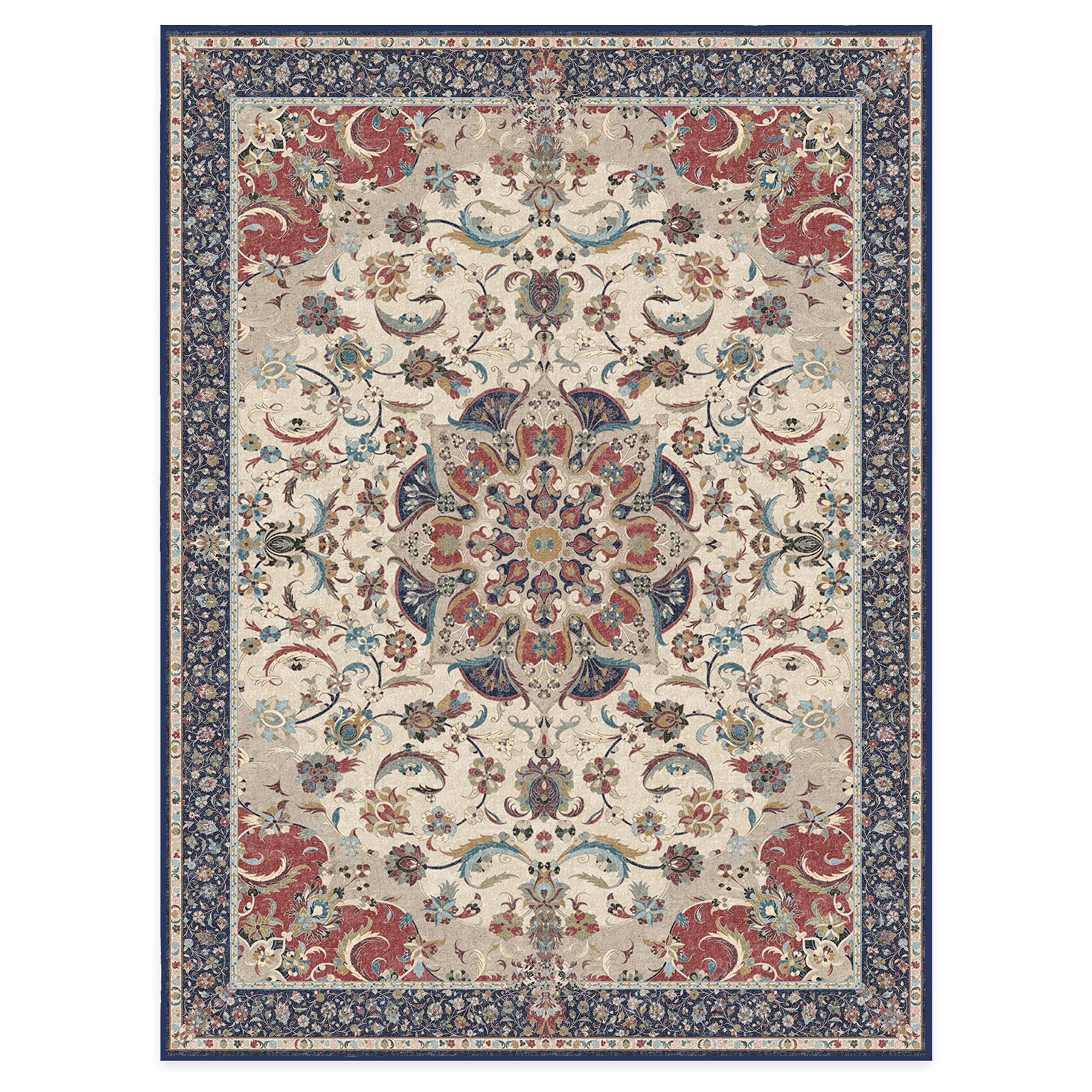 RUGGABLE Sima Washable Rug - Perfect Vintage Area Rug for Living Room Bedroom Kitchen - Pet &amp; Child Friendly - Stain &amp; Water Resistant - Royal Blue 2&