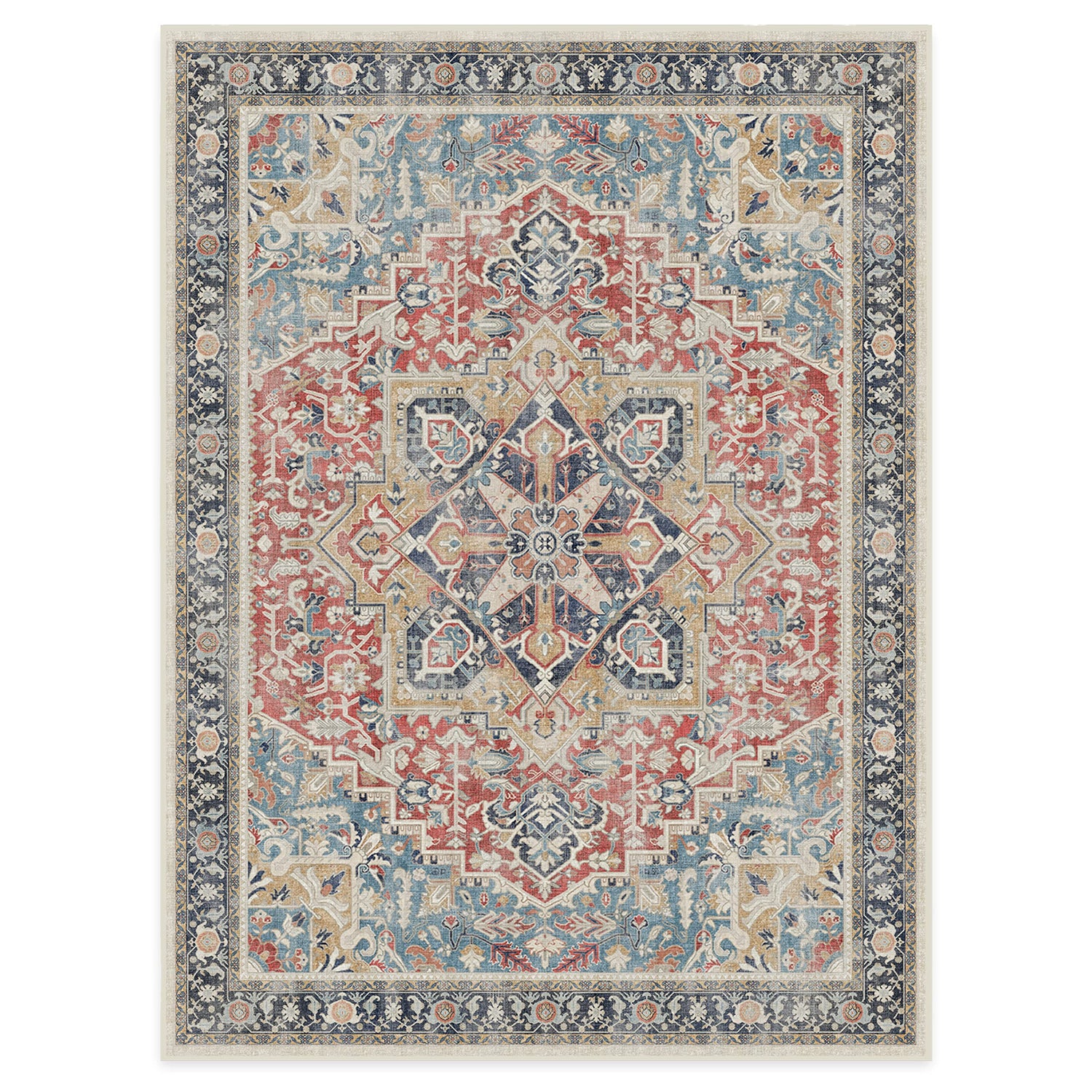 RUGGABLE Kamran Washable Rug - Perfect Vintage Area Rug for Living Room Bedroom Kitchen - Pet &amp; Child Friendly - Stain &amp; Water Resistant - Hazel 5&