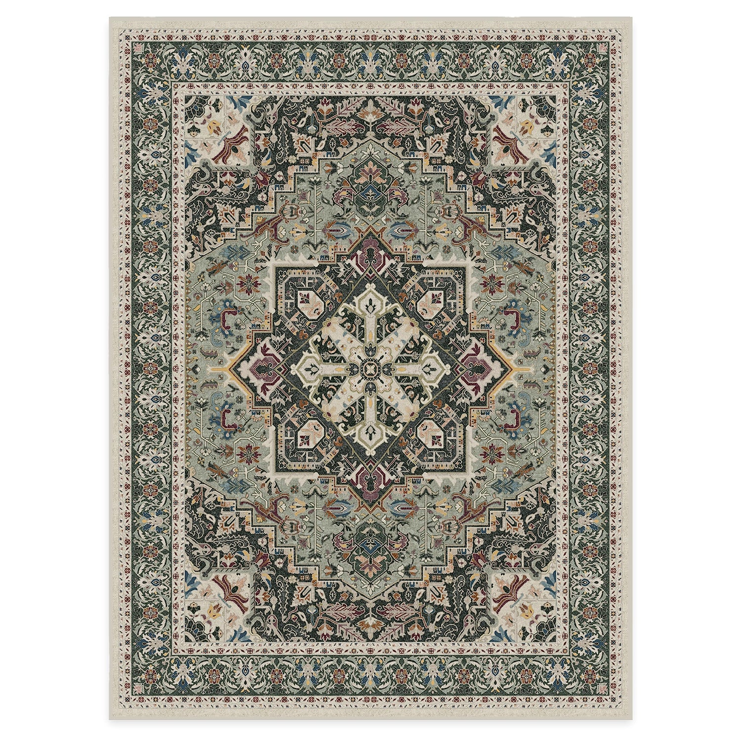 RUGGABLE Hendesi Heriz Washable Rug - Perfect Antique Vintage Area Rug for Living Room Bedroom Kitchen - Pet &amp; Child Friendly - Stain &amp; Water Resistant, Non-Slip - Abalone 2&
