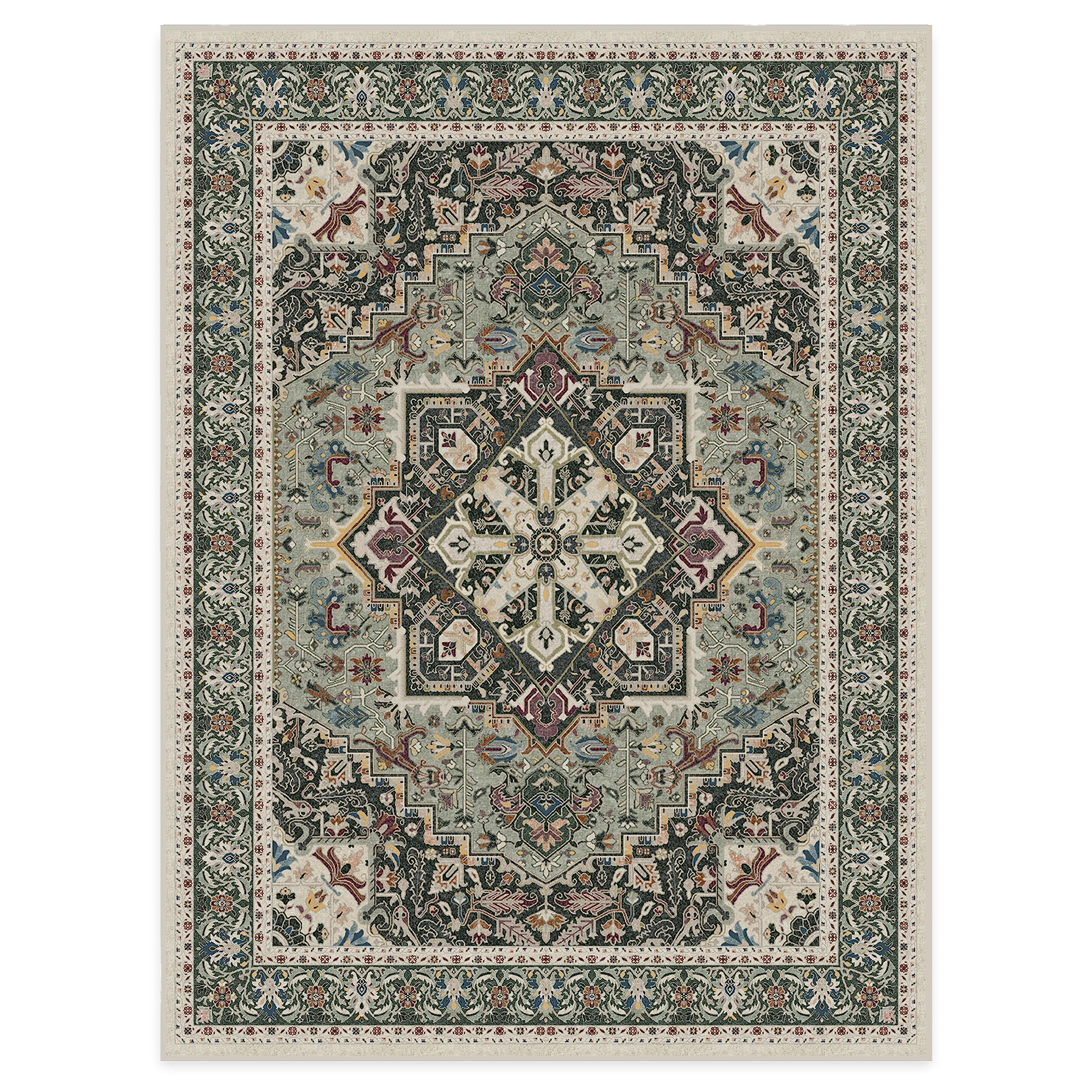 RUGGABLE Hendesi Heriz Washable Rug - Perfect Antique Vintage Area Rug for Living Room Bedroom Kitchen - Pet &amp; Child Friendly - Stain &amp; Water Resistant, Non-Slip - Abalone 2&