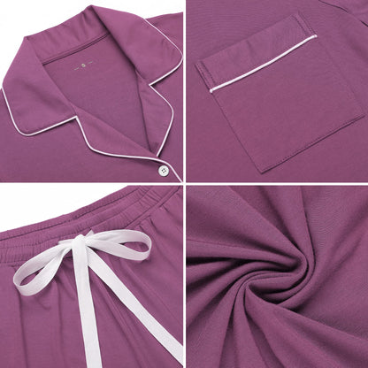 Senert Pajamas Set For Women Short Sleeve Sleepwear Soft Button Down Pjs Set Nightwear Lounge Sets S-XXL