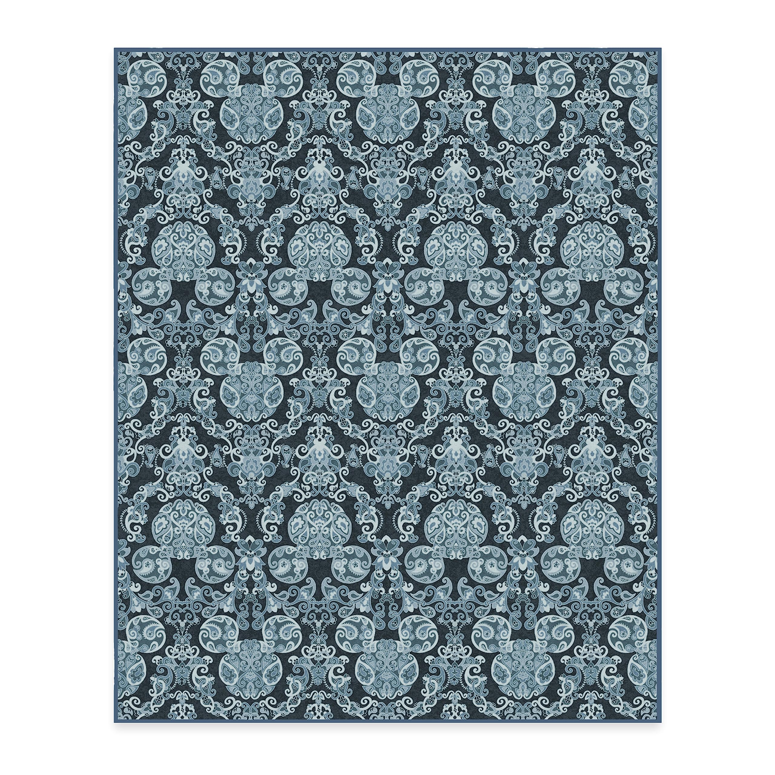 RUGGABLE Disney Traditional Mickey Mouse Washable Rug - Perfect Area Rug for Nursery Playroom Kids Room - Pet &amp; Child Friendly - Stain &amp; Water Resistant - Damask Grey 3&