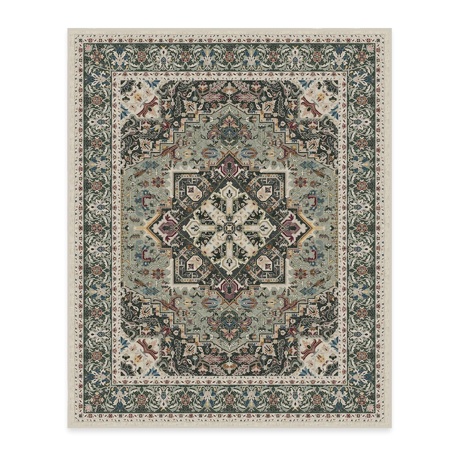 RUGGABLE Hendesi Heriz Washable Rug - Perfect Antique Vintage Area Rug for Living Room Bedroom Kitchen - Pet &amp; Child Friendly - Stain &amp; Water Resistant, Non-Slip - Abalone 2&