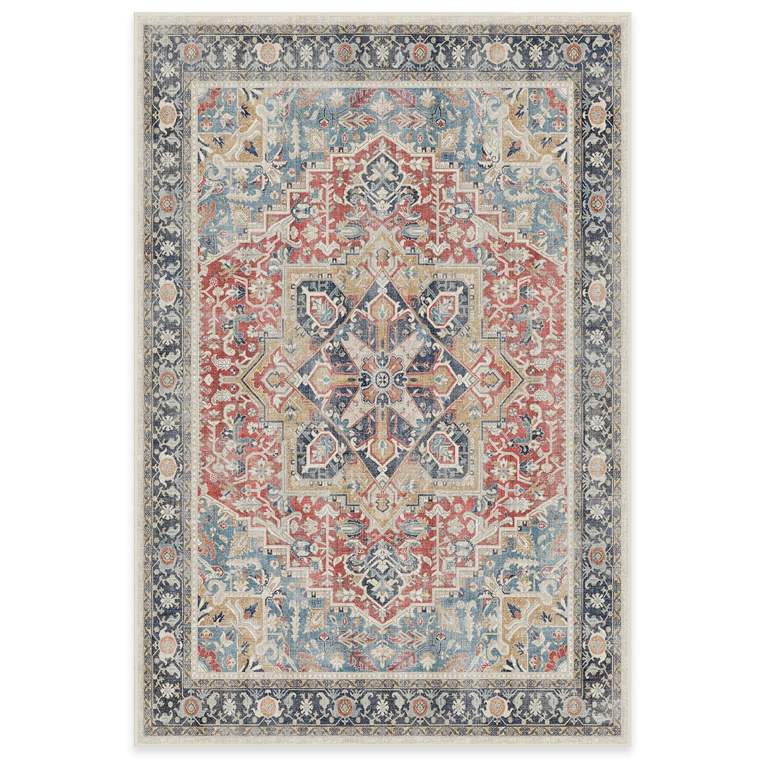 RUGGABLE Kamran Washable Rug - Perfect Vintage Area Rug for Living Room Bedroom Kitchen - Pet &amp; Child Friendly - Stain &amp; Water Resistant - Hazel 5&