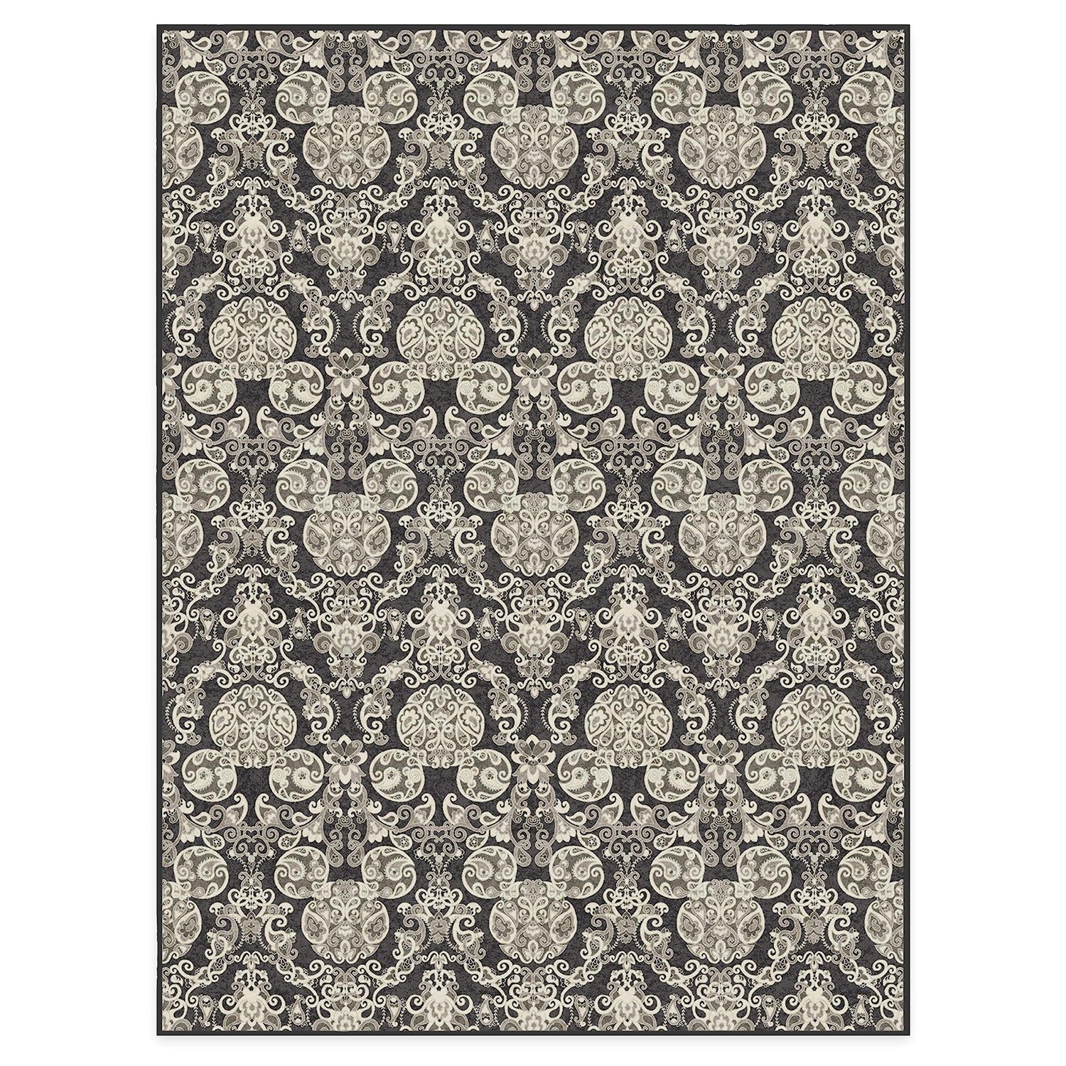 RUGGABLE Disney Traditional Mickey Mouse Washable Rug - Perfect Area Rug for Nursery Playroom Kids Room - Pet &amp; Child Friendly - Stain &amp; Water Resistant - Damask Grey 3&