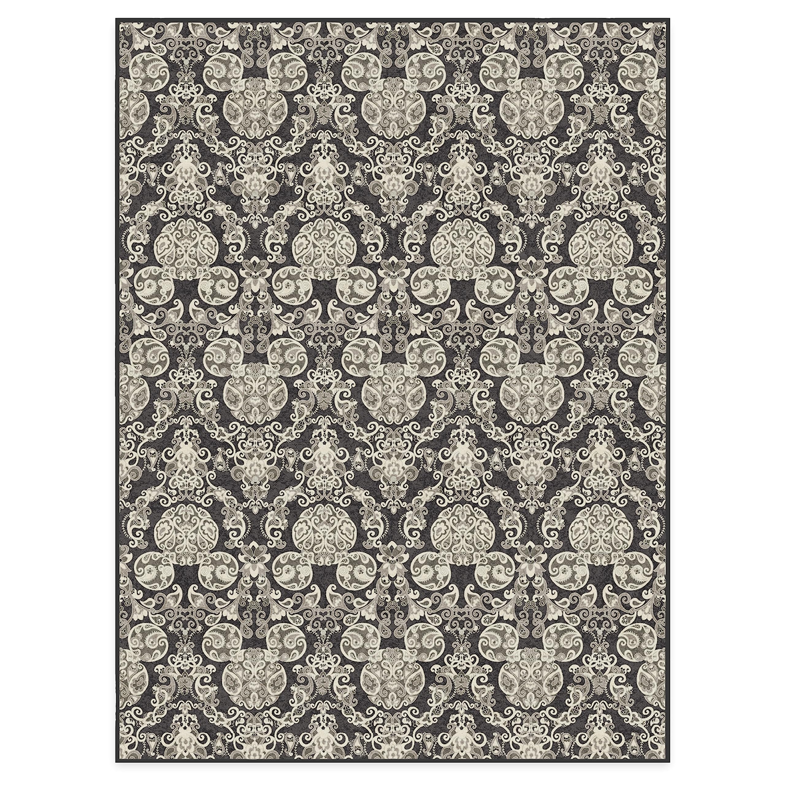 RUGGABLE Disney Traditional Mickey Mouse Washable Rug - Perfect Area Rug for Nursery Playroom Kids Room - Pet &amp; Child Friendly - Stain &amp; Water Resistant - Damask Grey 3&