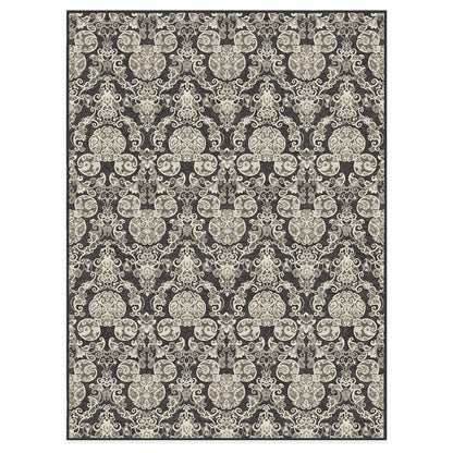 RUGGABLE Disney Traditional Mickey Mouse Washable Rug - Perfect Area Rug for Nursery Playroom Kids Room - Pet &amp; Child Friendly - Stain &amp; Water Resistant - Damask Grey 3&