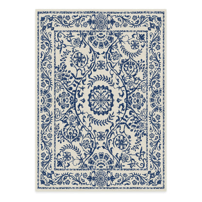RUGGABLE Washable 2x3 Area Rug, Delphina Delft Blue, Premium Vintage Rugs for Living Room, Bedroom, Kitchen, Office, Classroom with Gripper Non Slip Pad