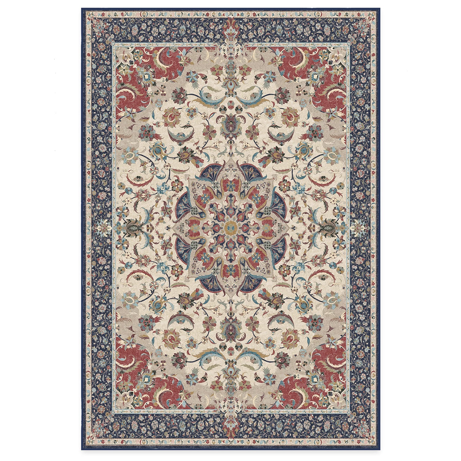 RUGGABLE Sima Washable Rug - Perfect Vintage Area Rug for Living Room Bedroom Kitchen - Pet &amp; Child Friendly - Stain &amp; Water Resistant - Royal Blue 2&