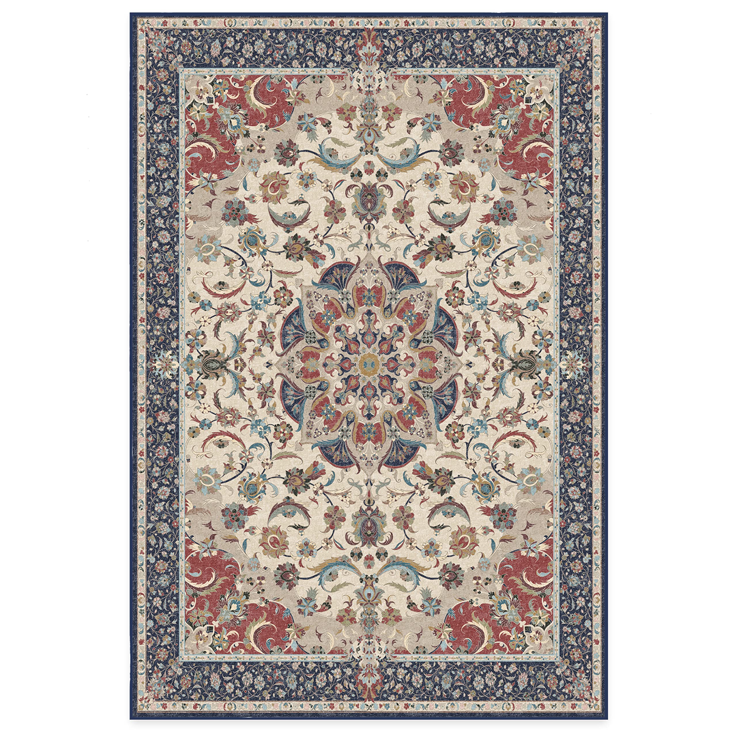 RUGGABLE Sima Washable Rug - Perfect Vintage Area Rug for Living Room Bedroom Kitchen - Pet &amp; Child Friendly - Stain &amp; Water Resistant - Royal Blue 2&