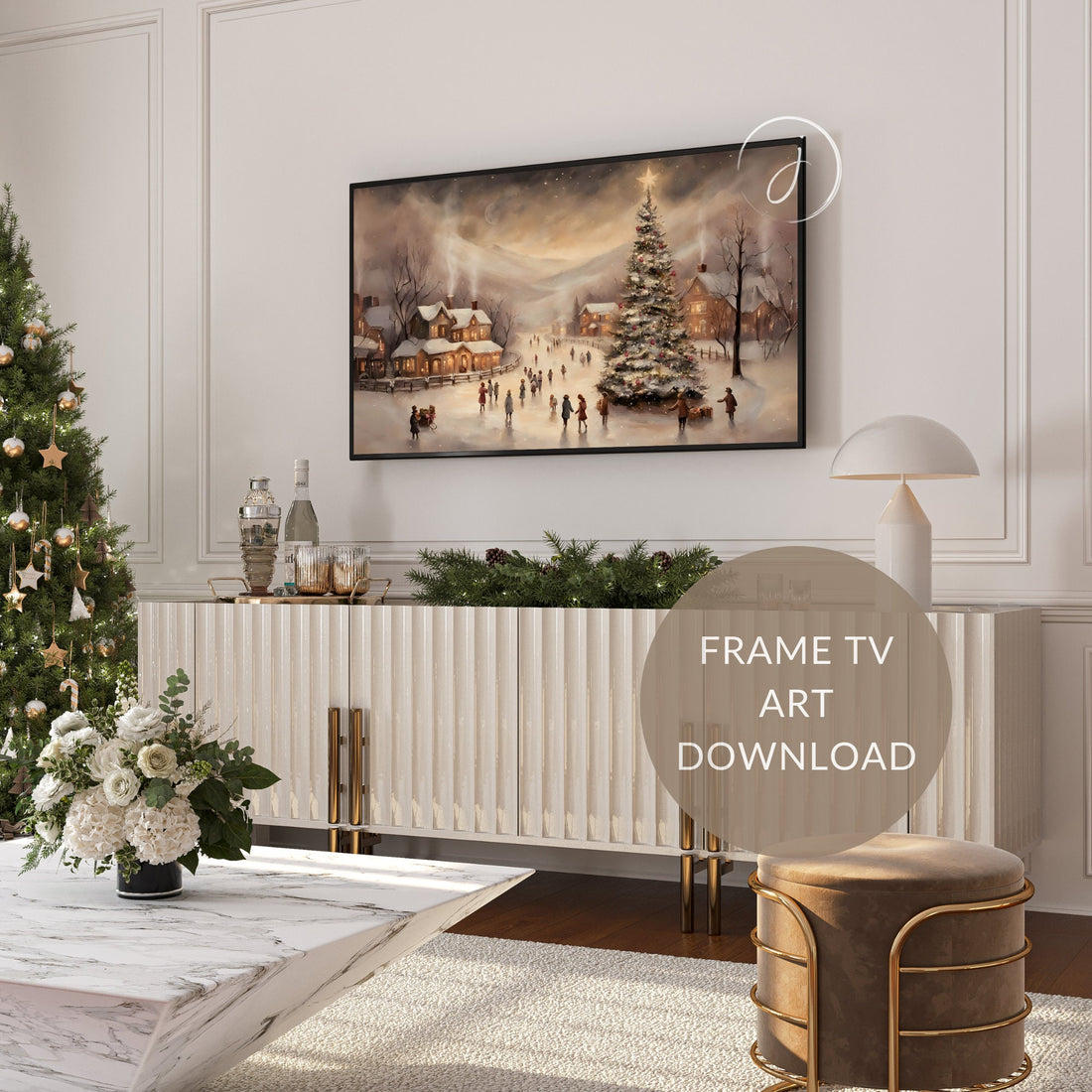 Vintage Christmas Frame TV Art | Nostalgic Winter Wonderland Painting | Holiday Scenery Decor, Perfect Antique Gift for Christmas Lovers