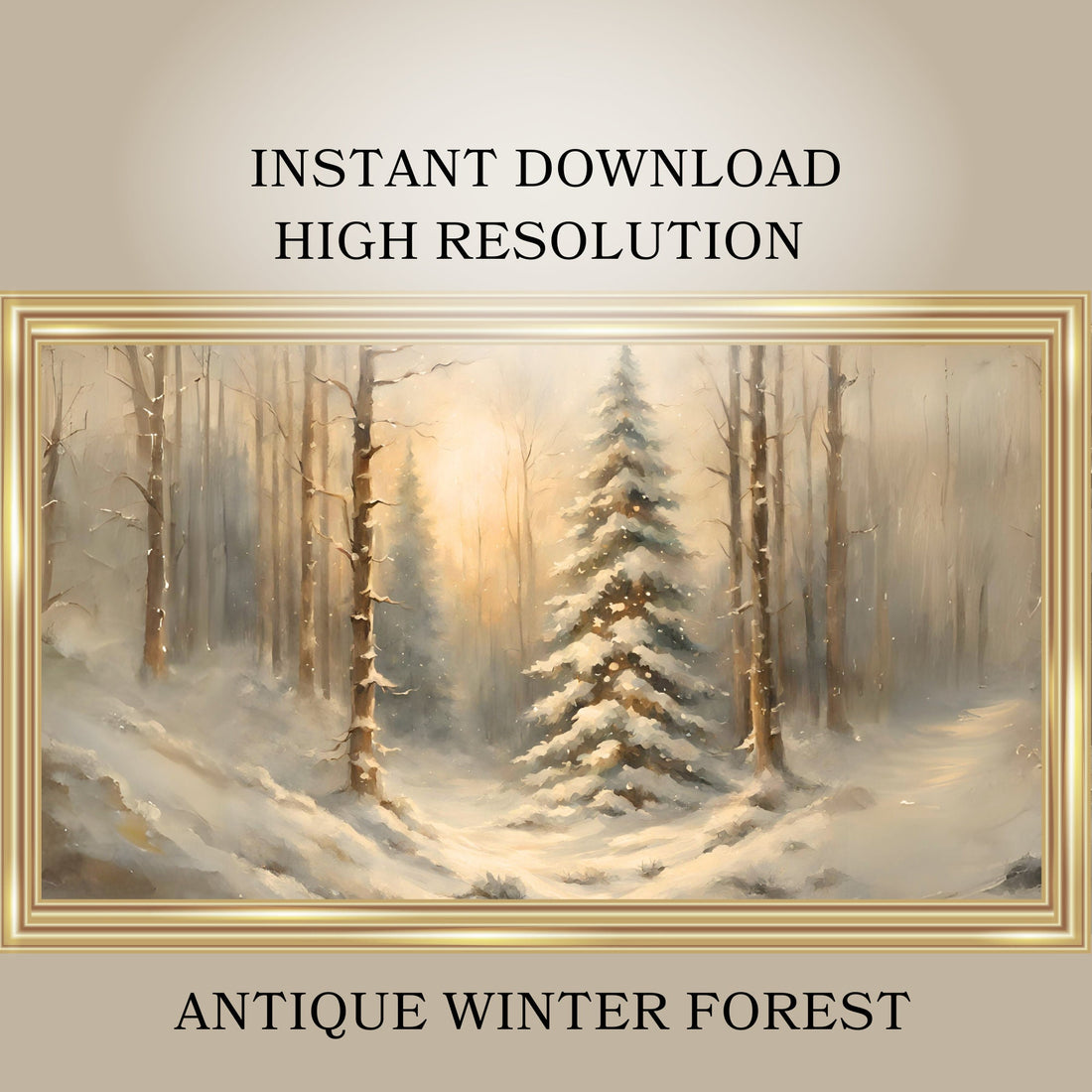 Antique Winter Watercolor Digital Art- White-Wash-Vintage-Inspired-Stunning Holiday Digital Frame TV Art- Nostalgic Christmas Frame TV Art- Winter Wonderland-  Digital Frame TV Art- Beautiful Winter Forest Art-Vintage Spruce Tree Digital Art