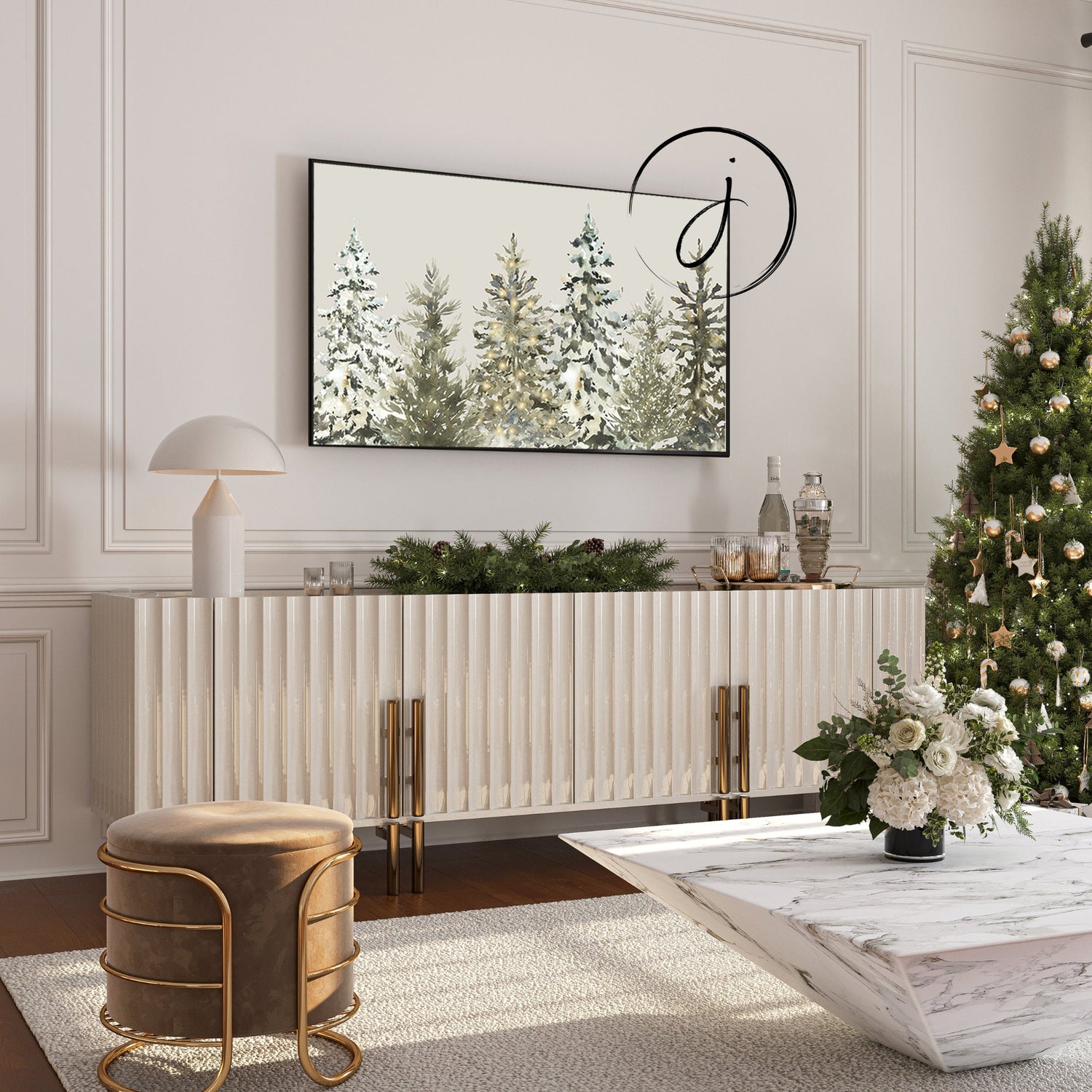 Neutral Spruce Tree Farm- Frame TV Art | Winter Digital Art | Christmas Frame TV Art | Green Frame TV Art