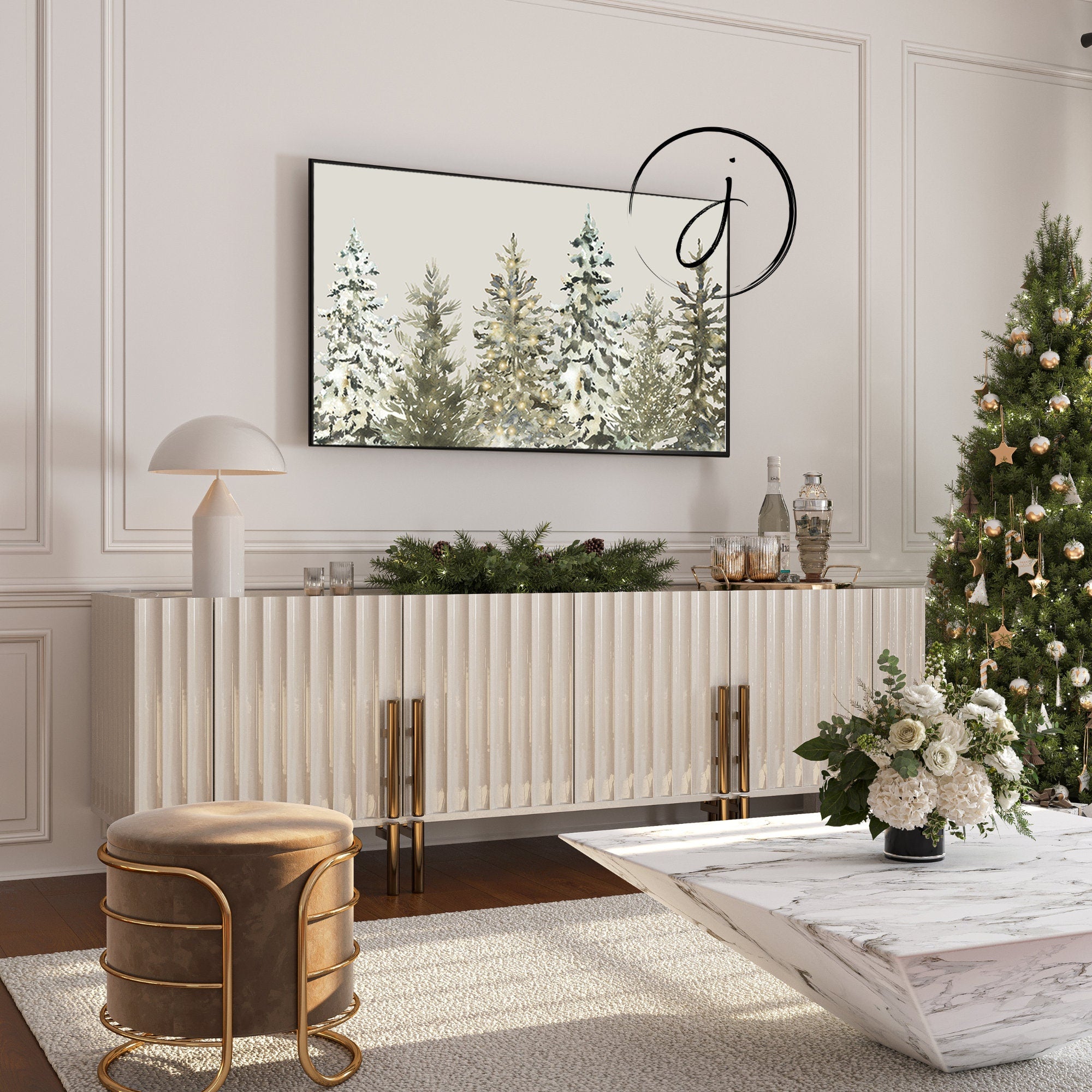 Neutral Spruce Tree Farm- Frame TV Art | Winter Digital Art | Christmas Frame TV Art | Green Frame TV Art
