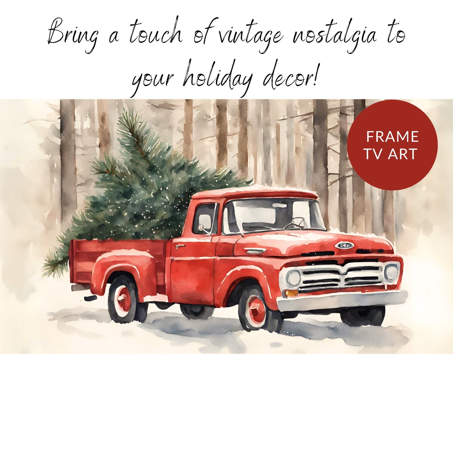 Vintage Christmas Art | Festive F-100 | Ford Truck | Winter Digital Art | Christmas Frame TV Art | Nostalgic Red Frame TV Art
