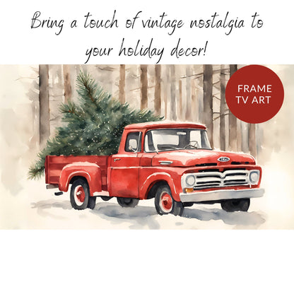 Vintage Christmas Art | Festive F-100 | Ford Truck | Winter Digital Art | Christmas Frame TV Art | Nostalgic Red Frame TV Art