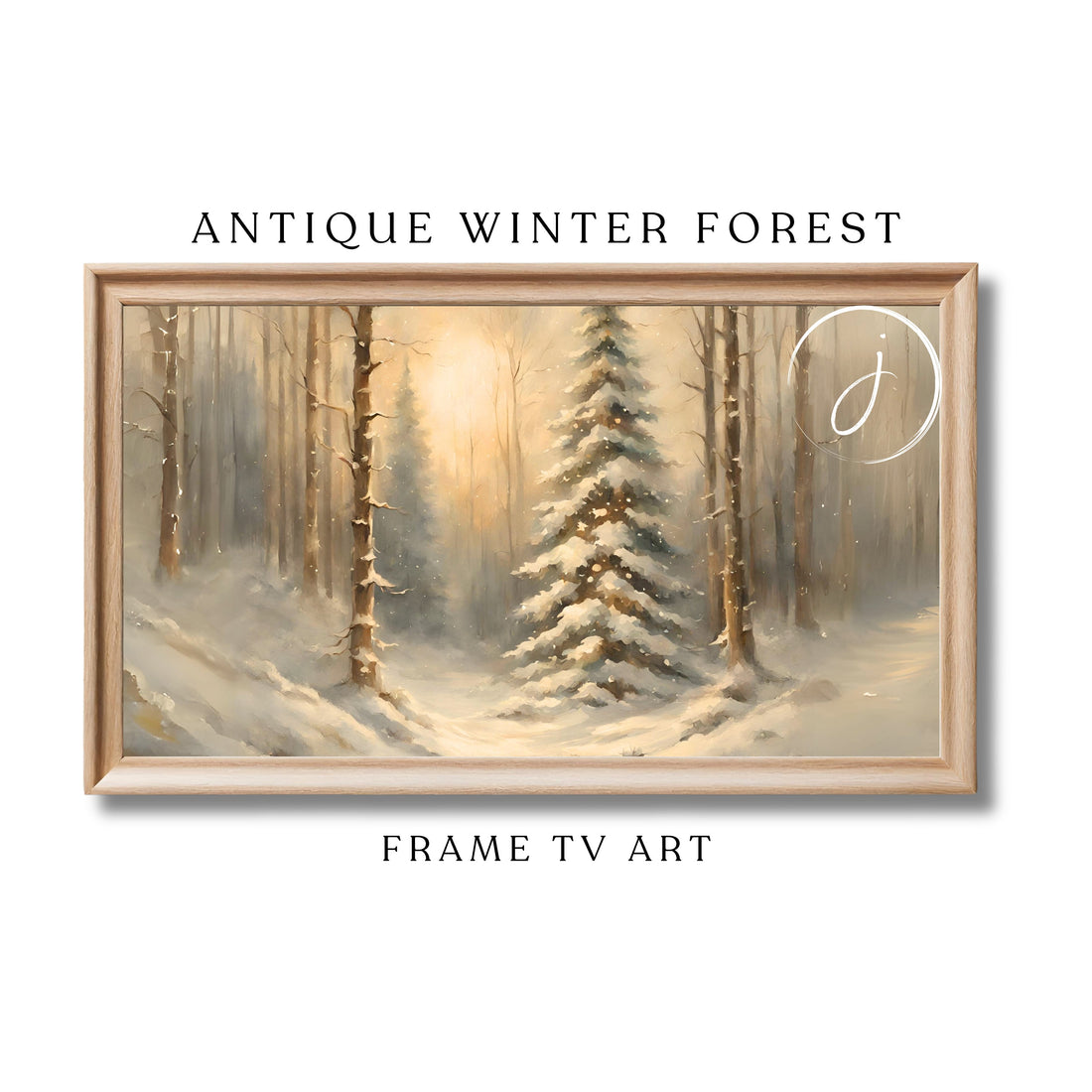 Vintage Christmas Tree Art Antique Watercolor Winter Forest TV Frame Nostalgic Snow Scenery, Perfect Holiday Home Decor Gift